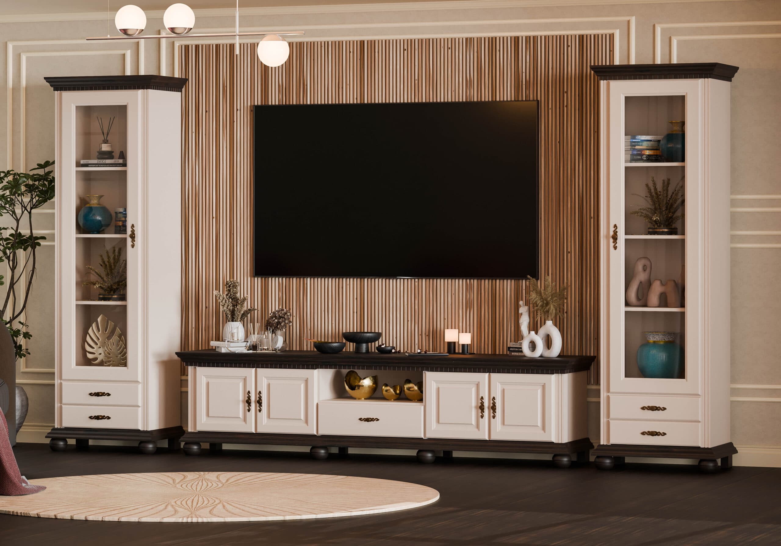 Ensemble de salon Fjord 10 en bois massif, couleur beige poudré