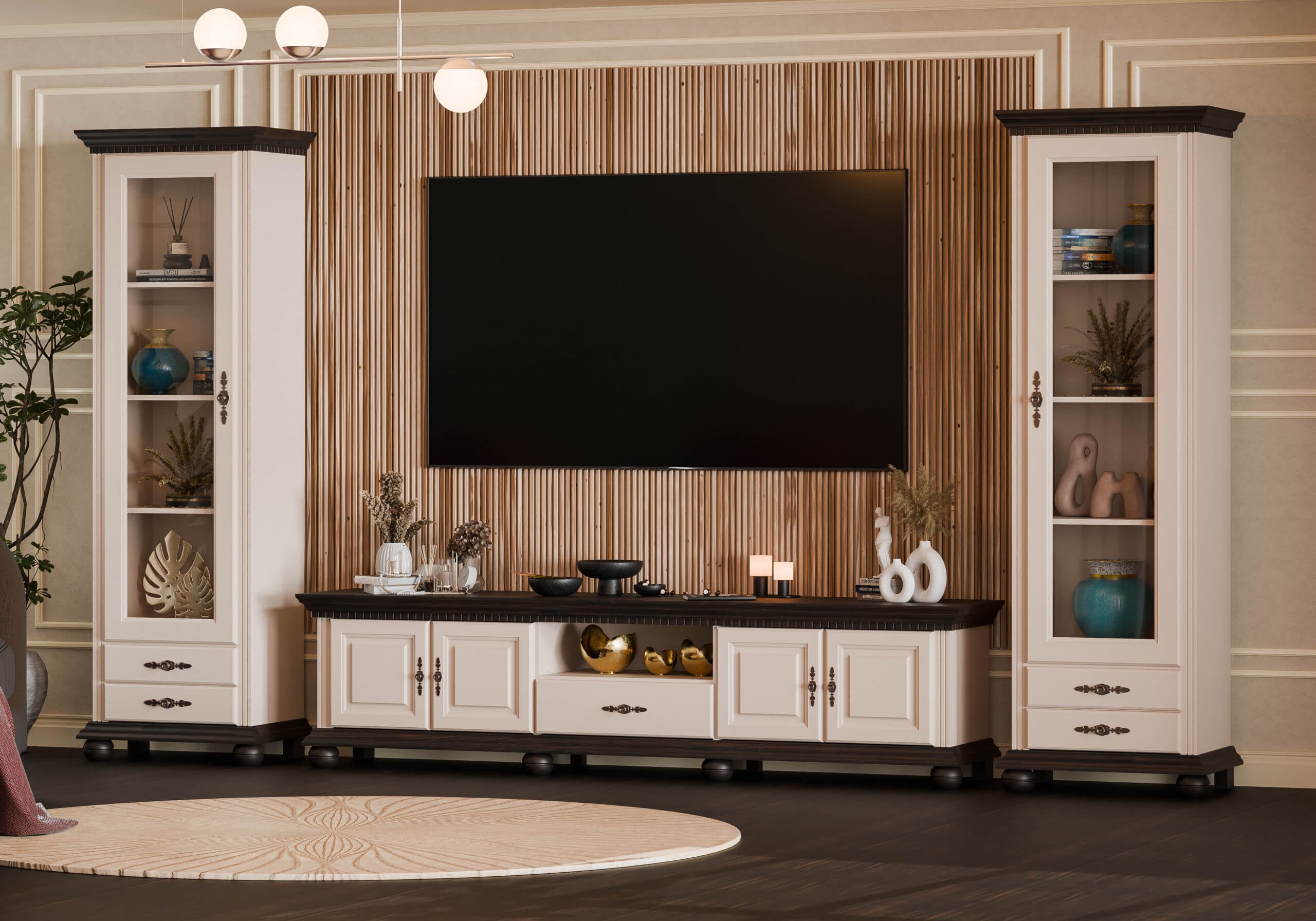 Ensemble de salon Fjord 10 en bois massif, couleur beige poudré