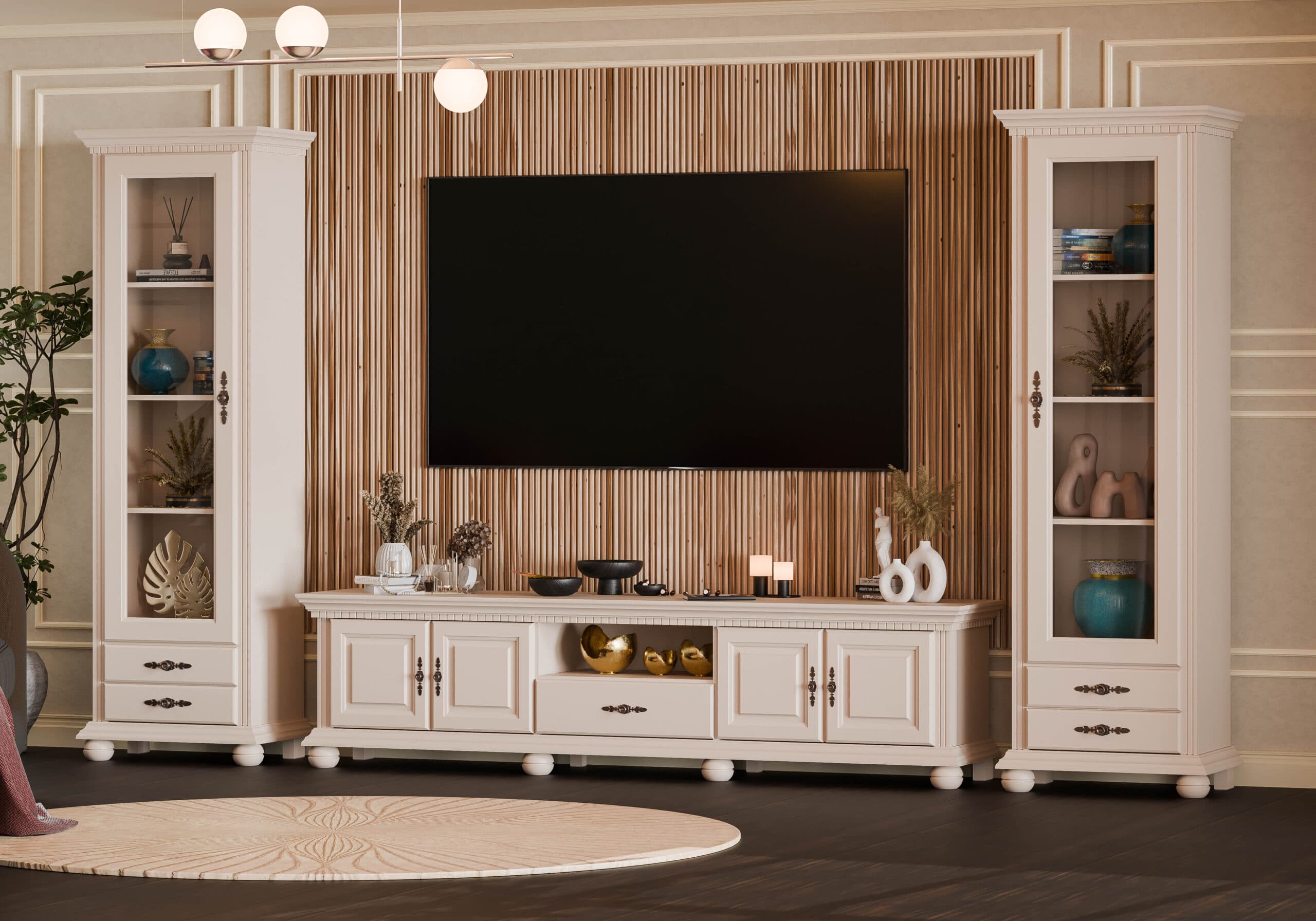 Ensemble de salon Fjord 10 en bois massif, couleur beige poudré