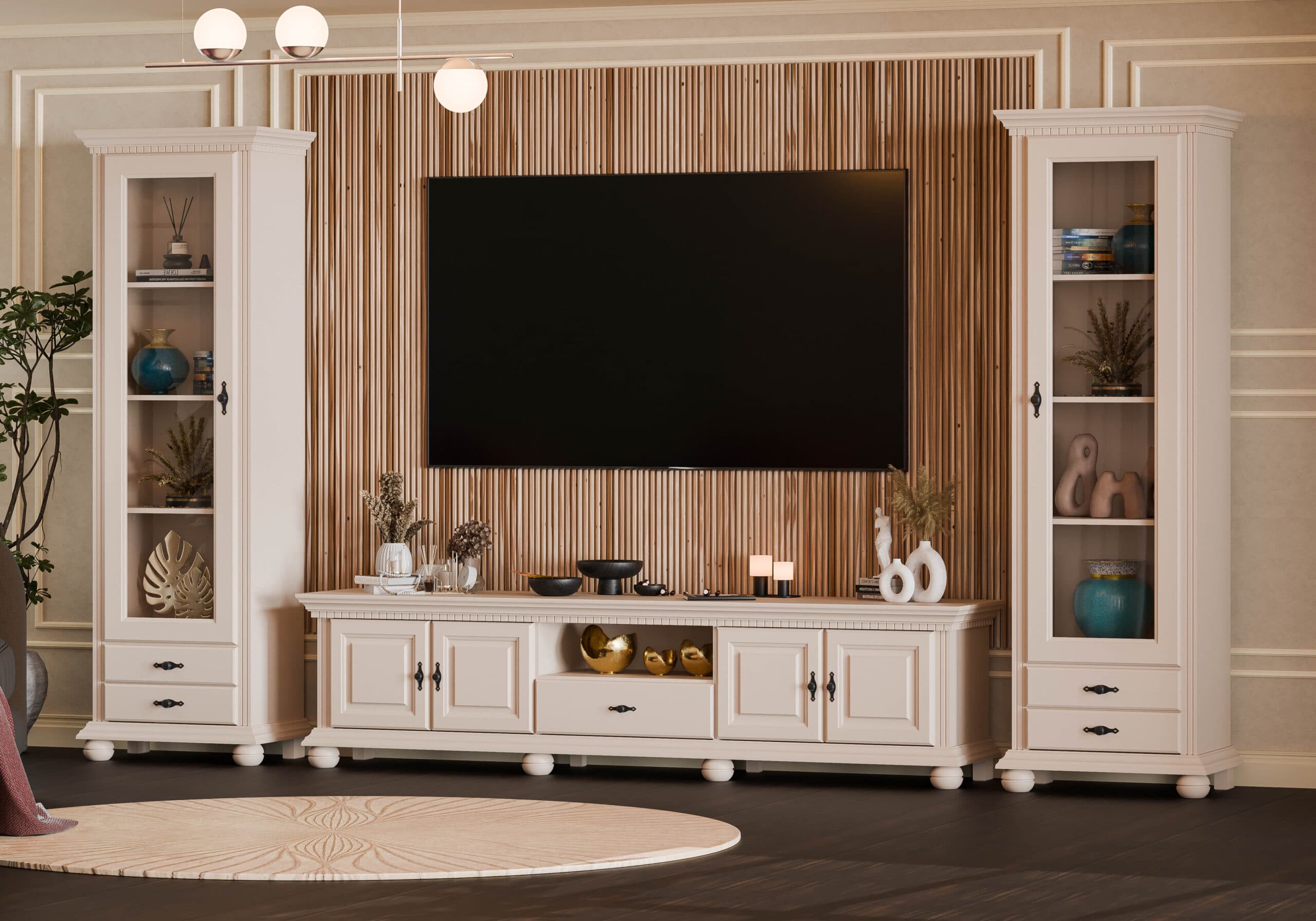 Ensemble de salon Fjord 10 en bois massif, couleur beige poudré