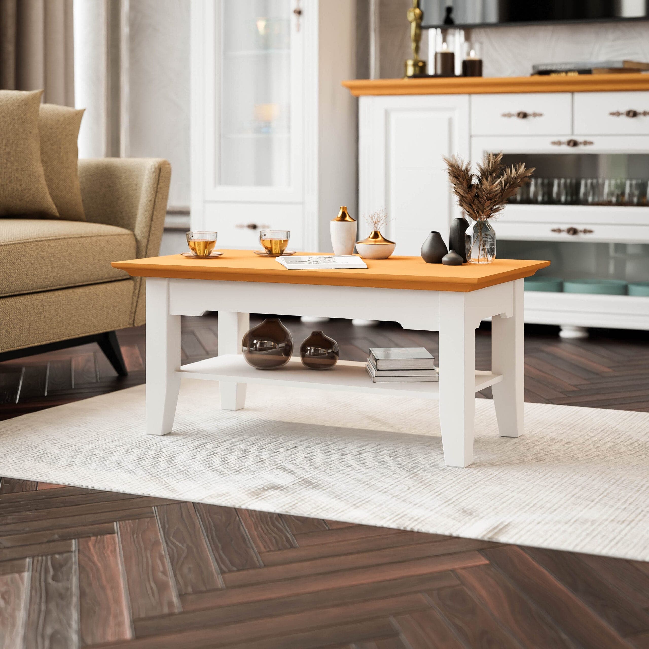 Table basse Skagen en bois massif avec un rangement pratique