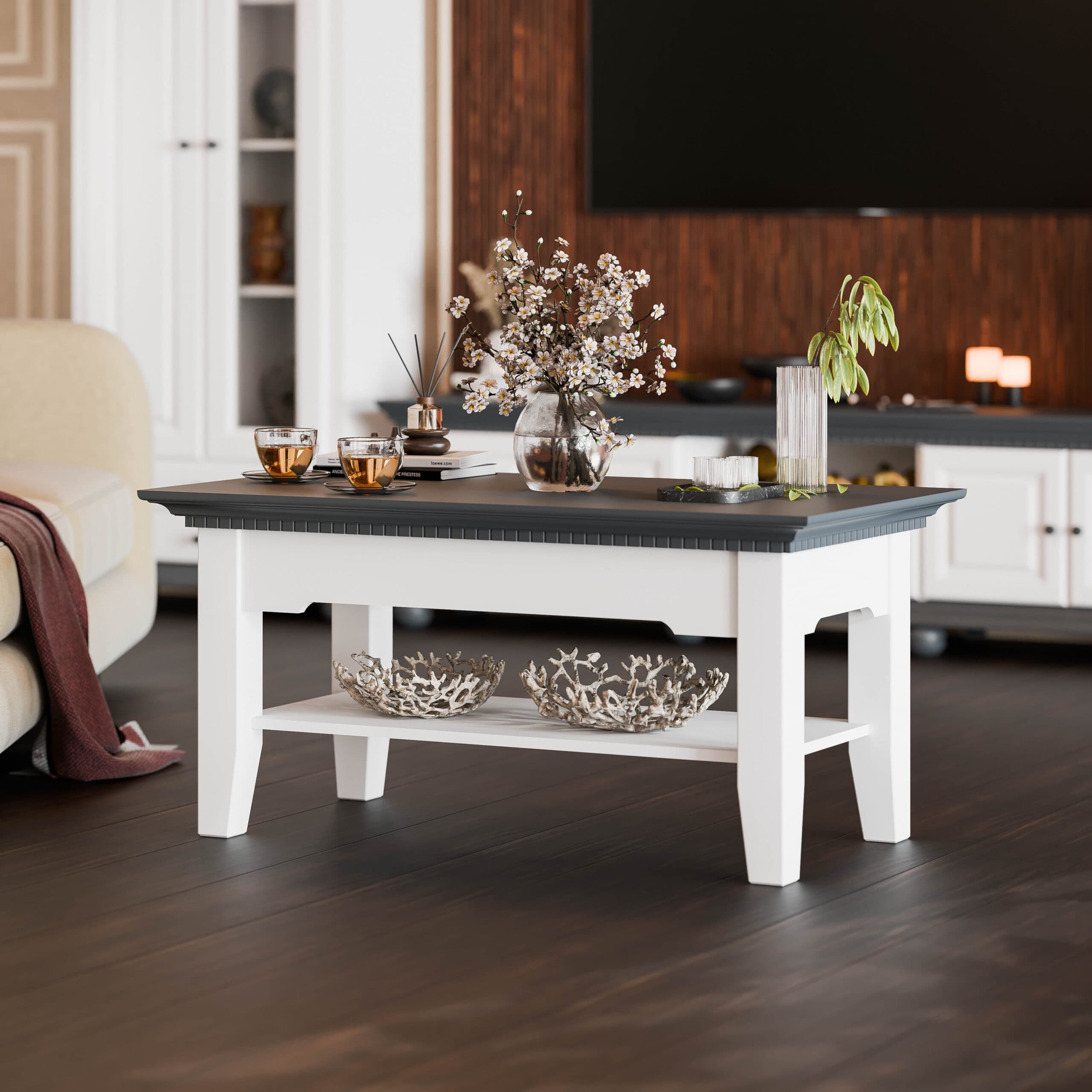 Table basse « Fjord » en bois massif avec plateau