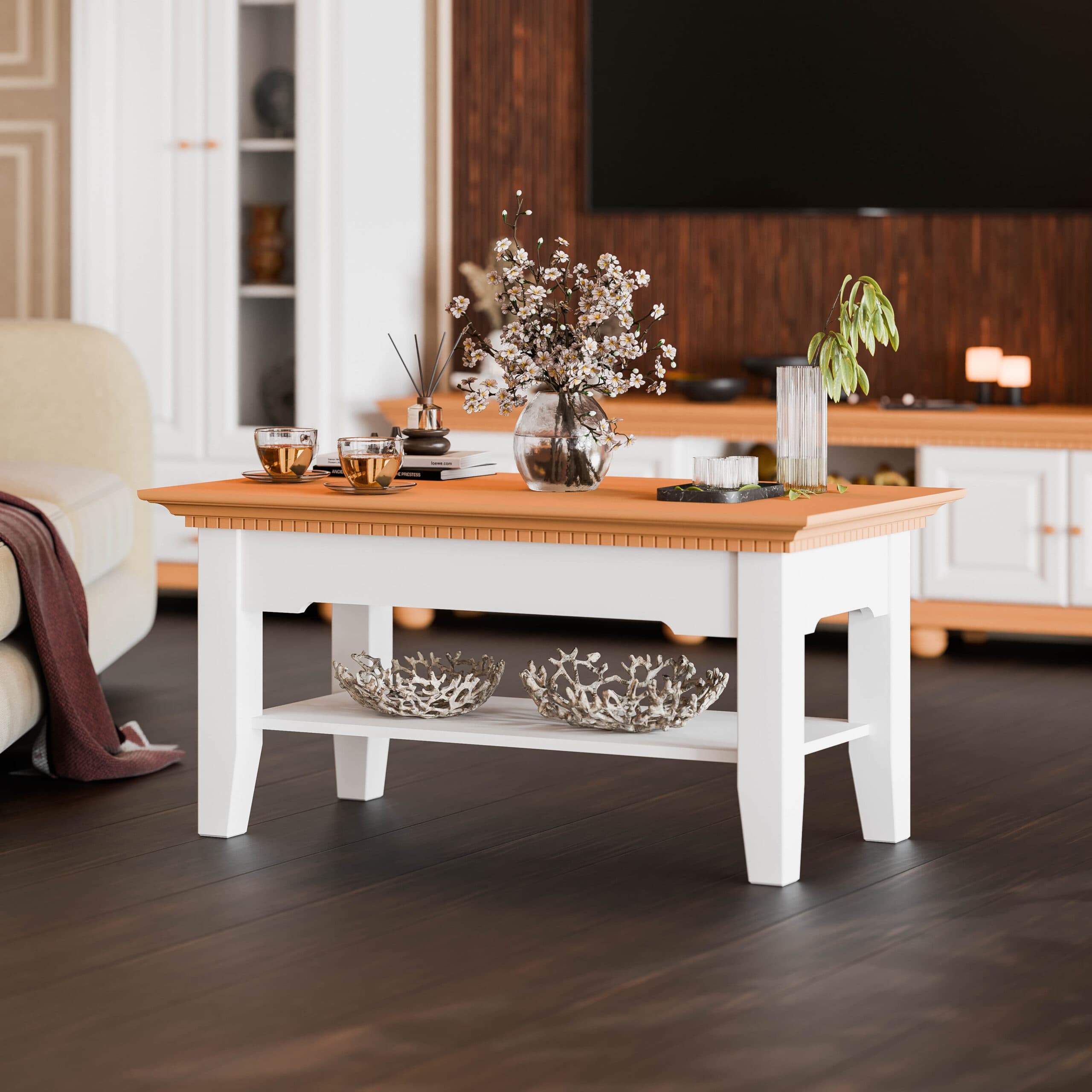 Table basse « Fjord » en bois massif avec plateau