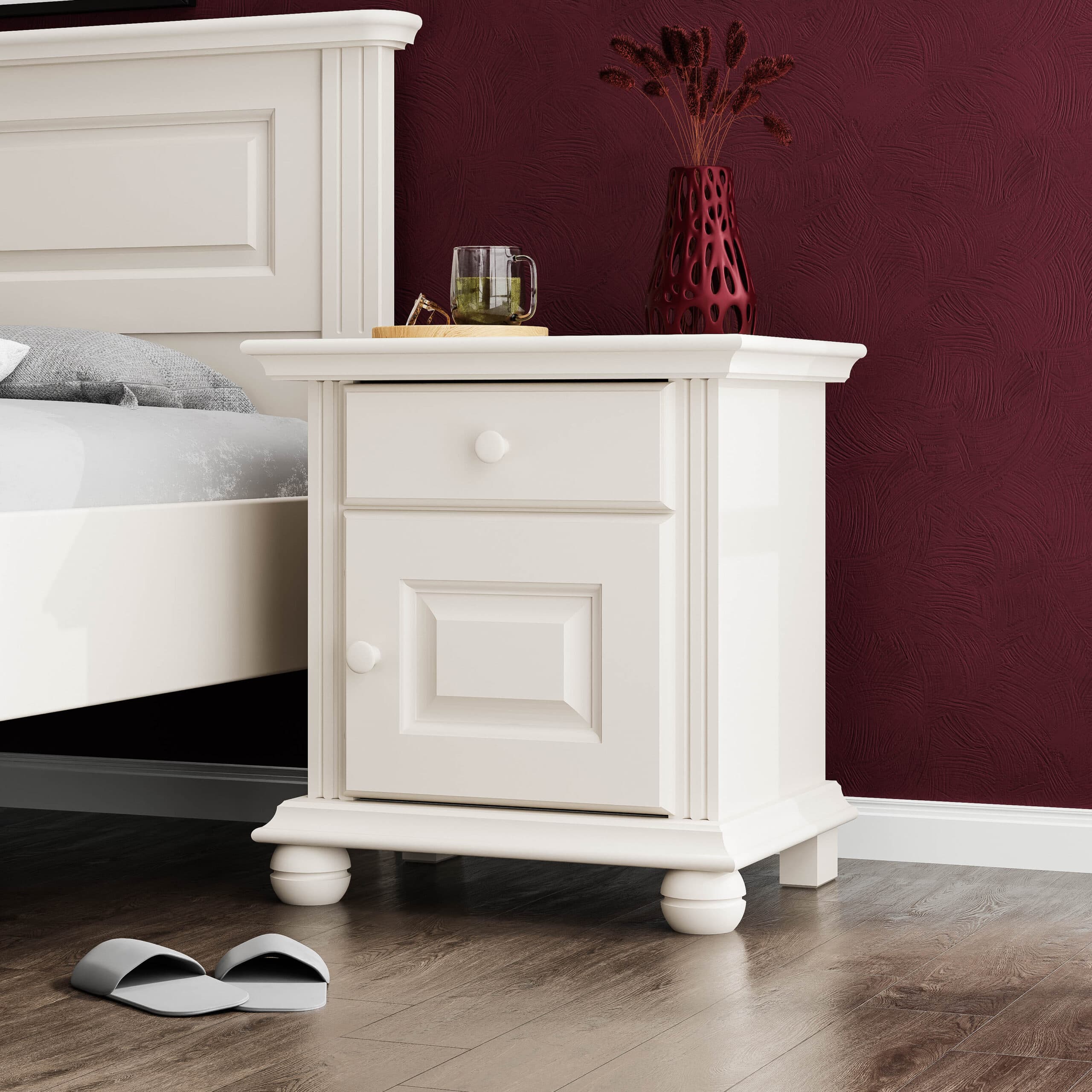Table de chevet Nordby en bois massif, couleur beige cachemire