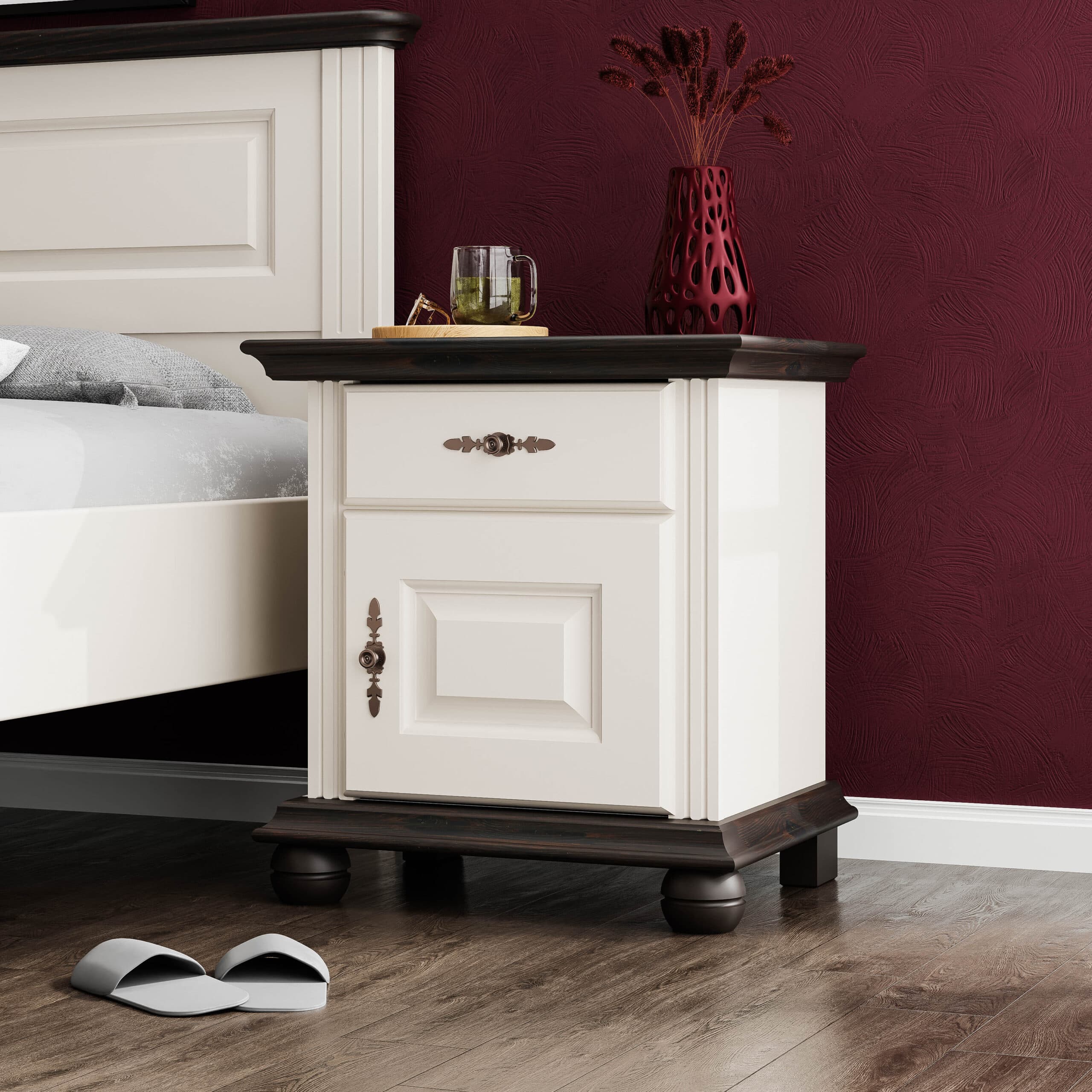 Table de chevet Nordby en bois massif, couleur beige cachemire