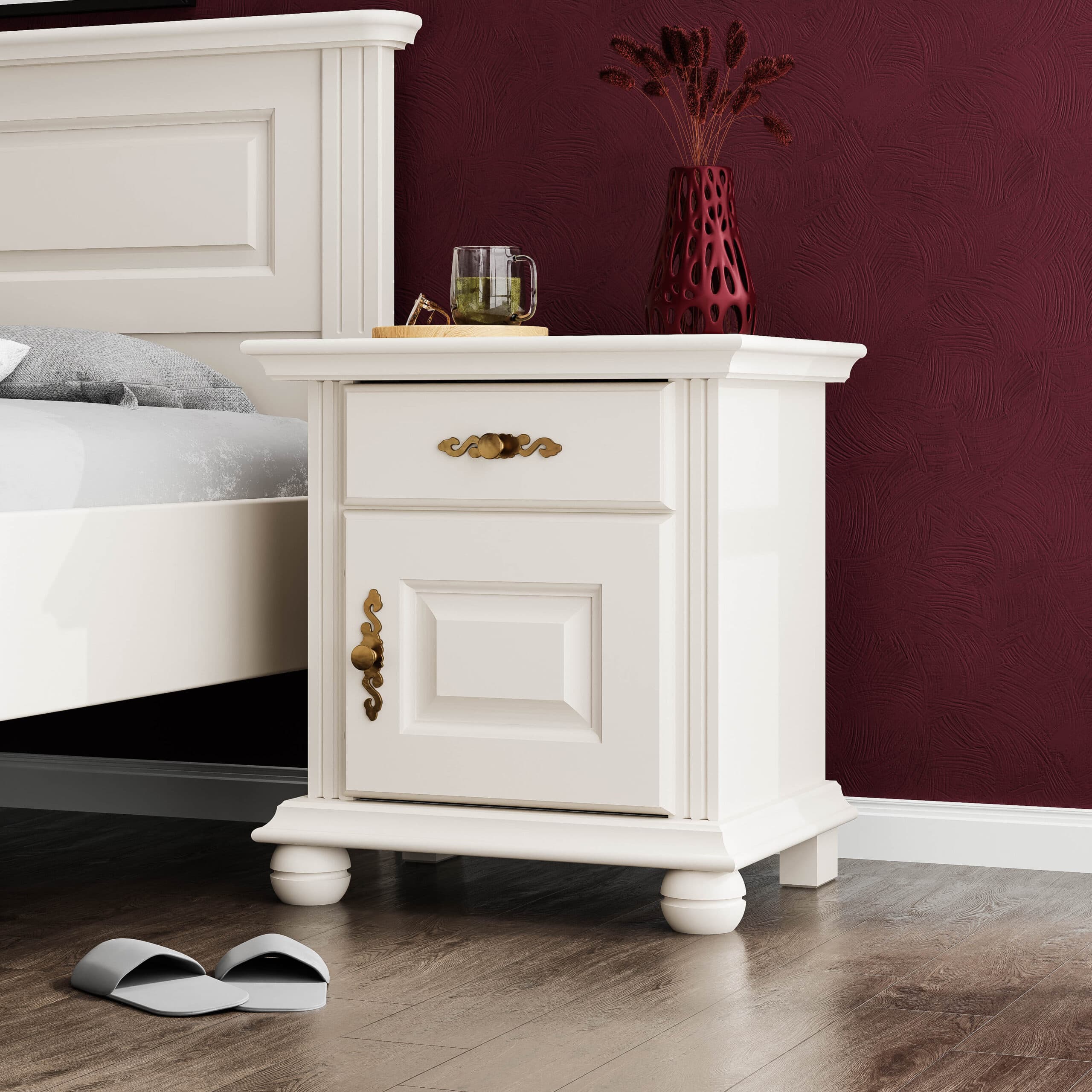 Table de chevet Nordby en bois massif, couleur beige cachemire