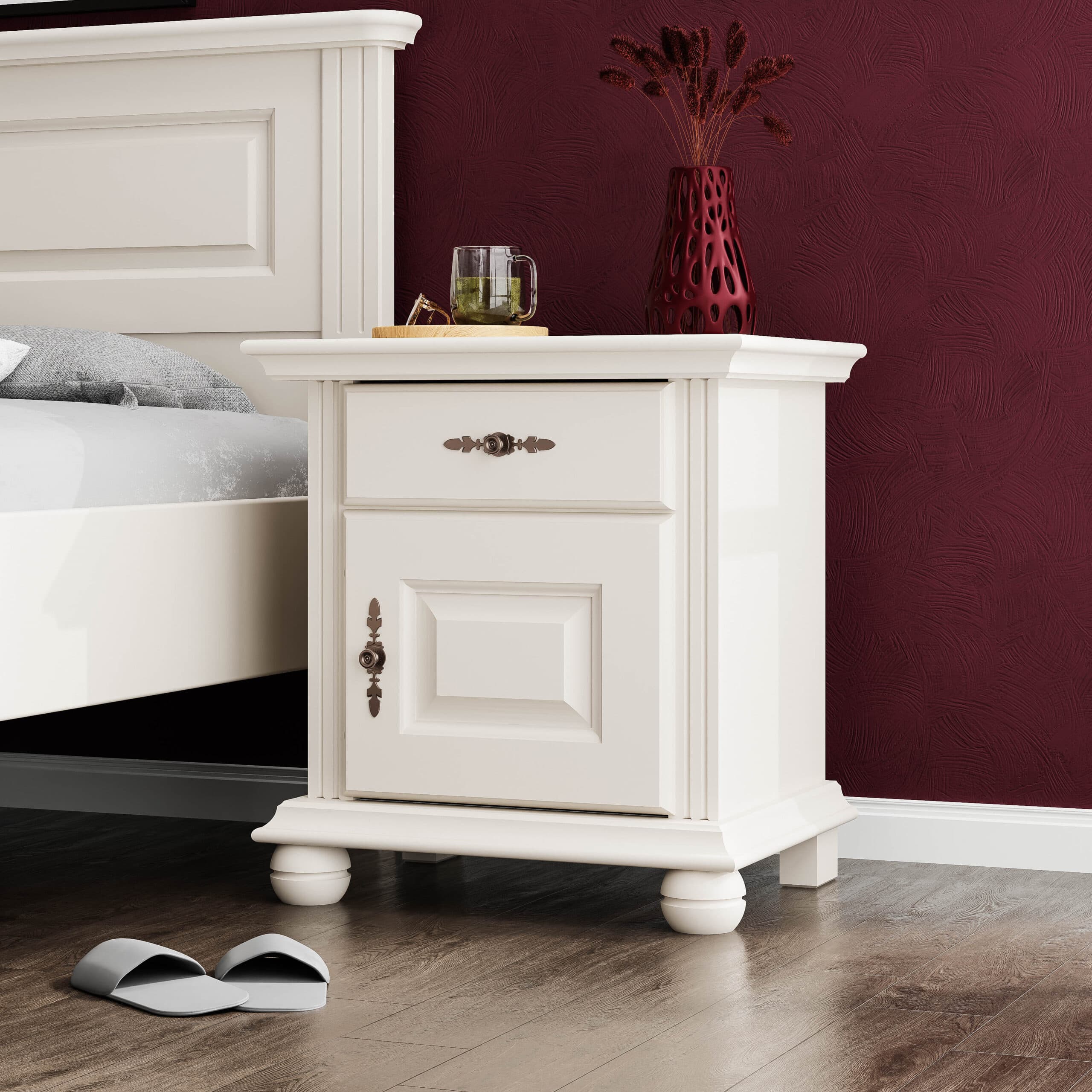 Table de chevet Nordby en bois massif, couleur beige cachemire