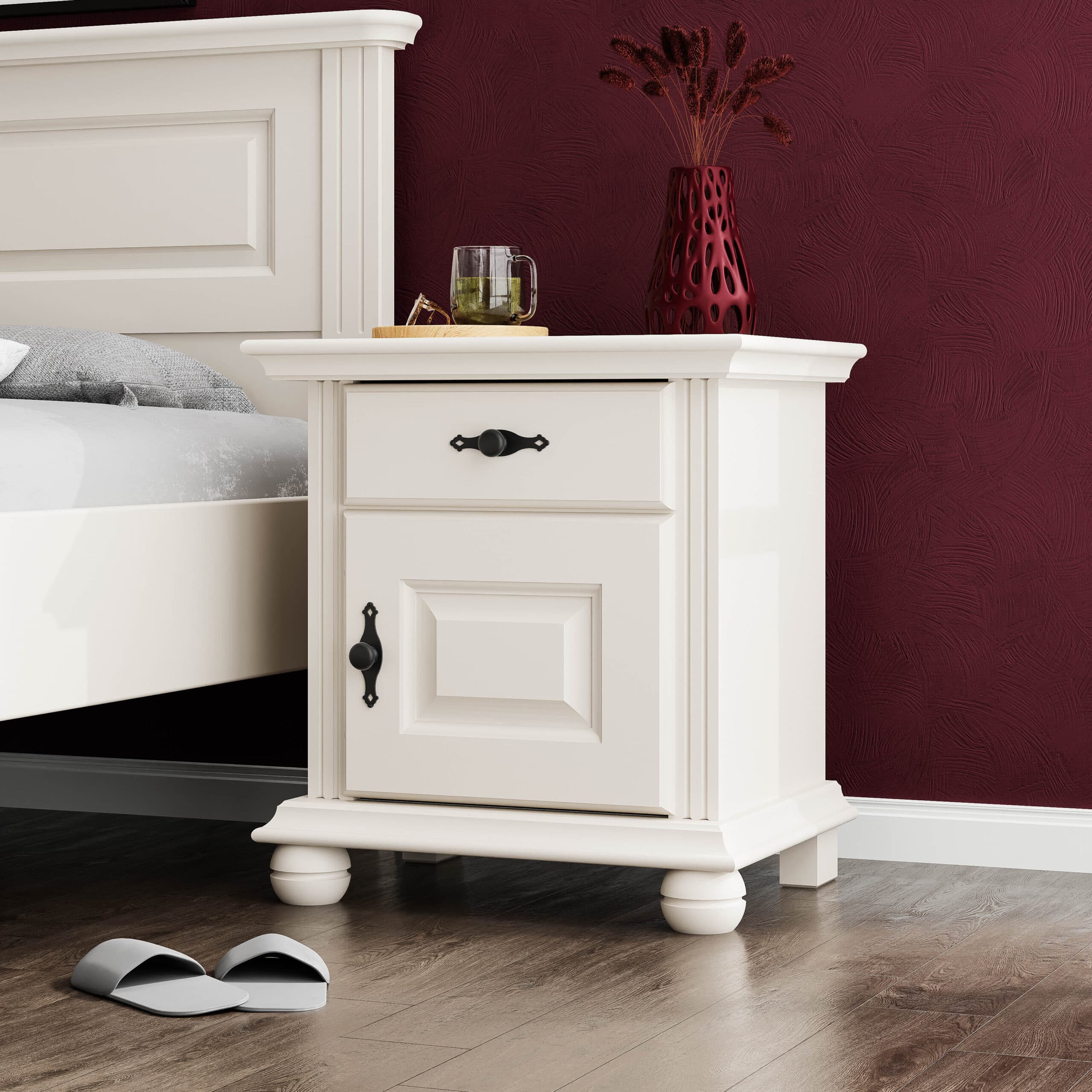Table de chevet Nordby en bois massif, couleur beige cachemire