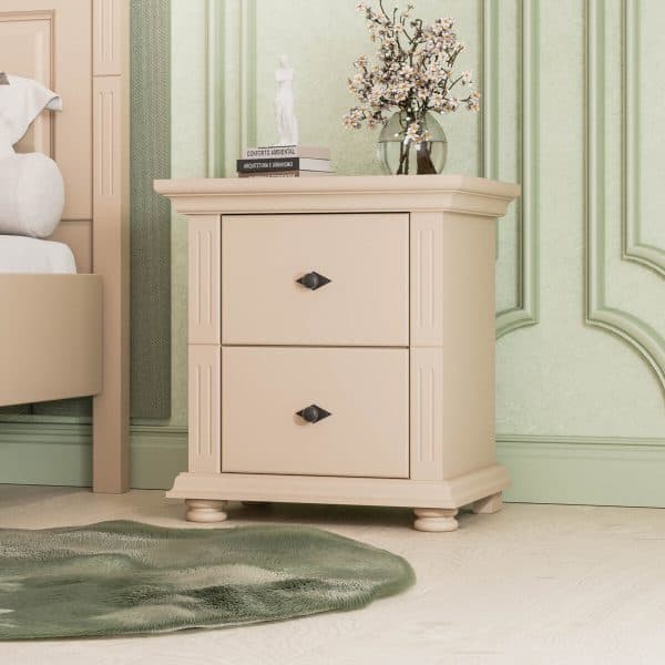 Table de chevet Skagen en bois massif, couleur taupe foncé, avec 2 tiroirs