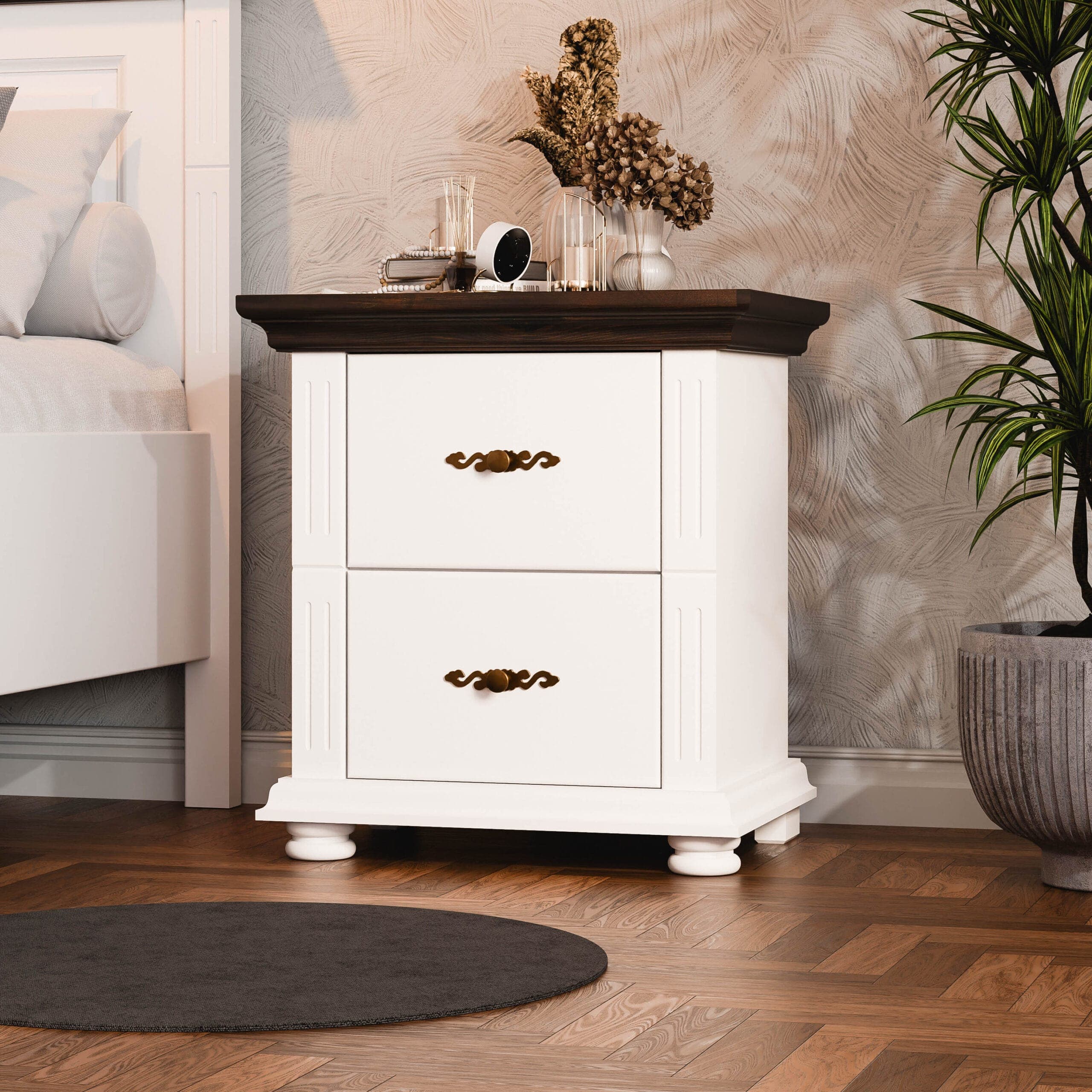 Table de chevet en bois massif « Skagen » à 2 tiroirs