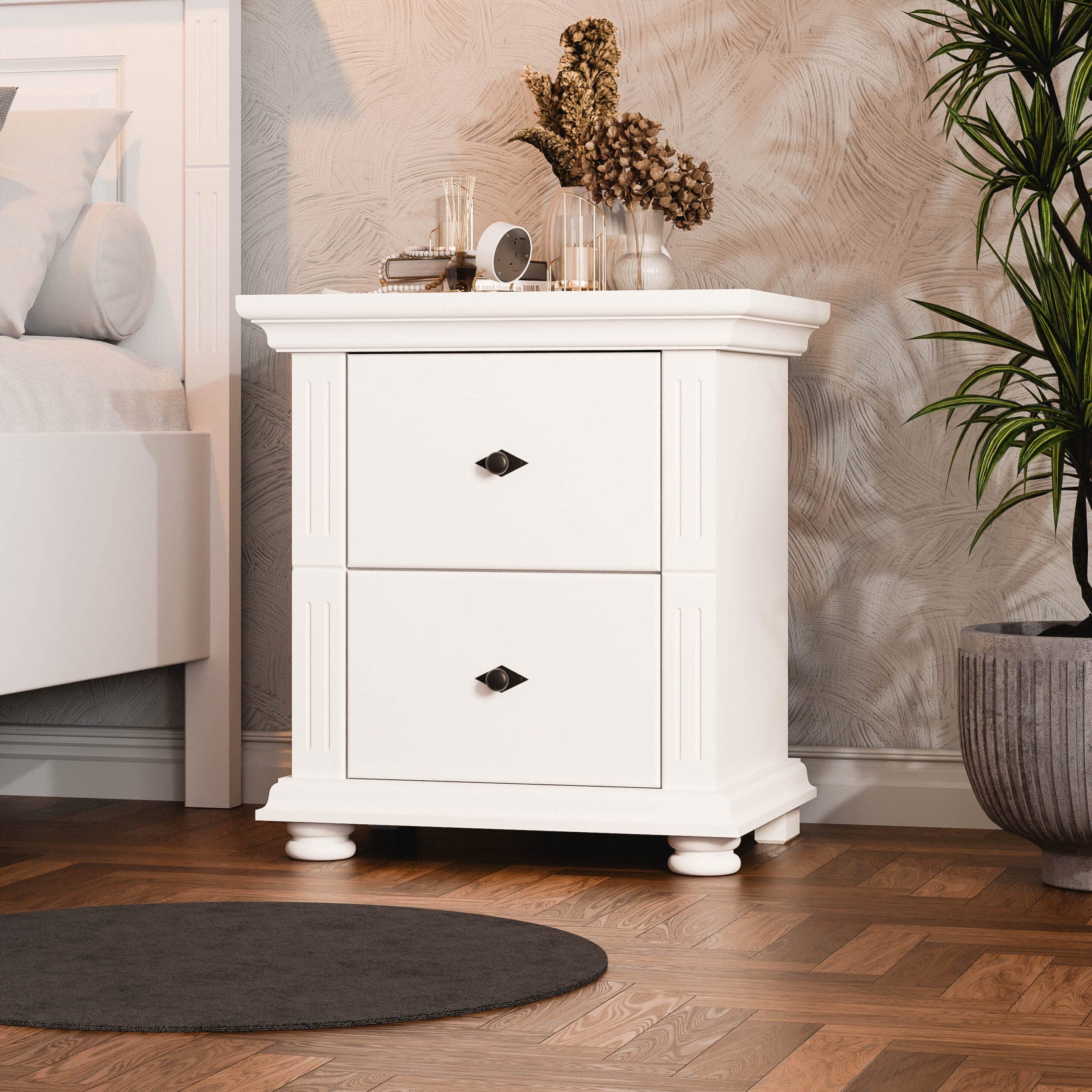 Table de chevet en bois massif « Skagen » à 2 tiroirs