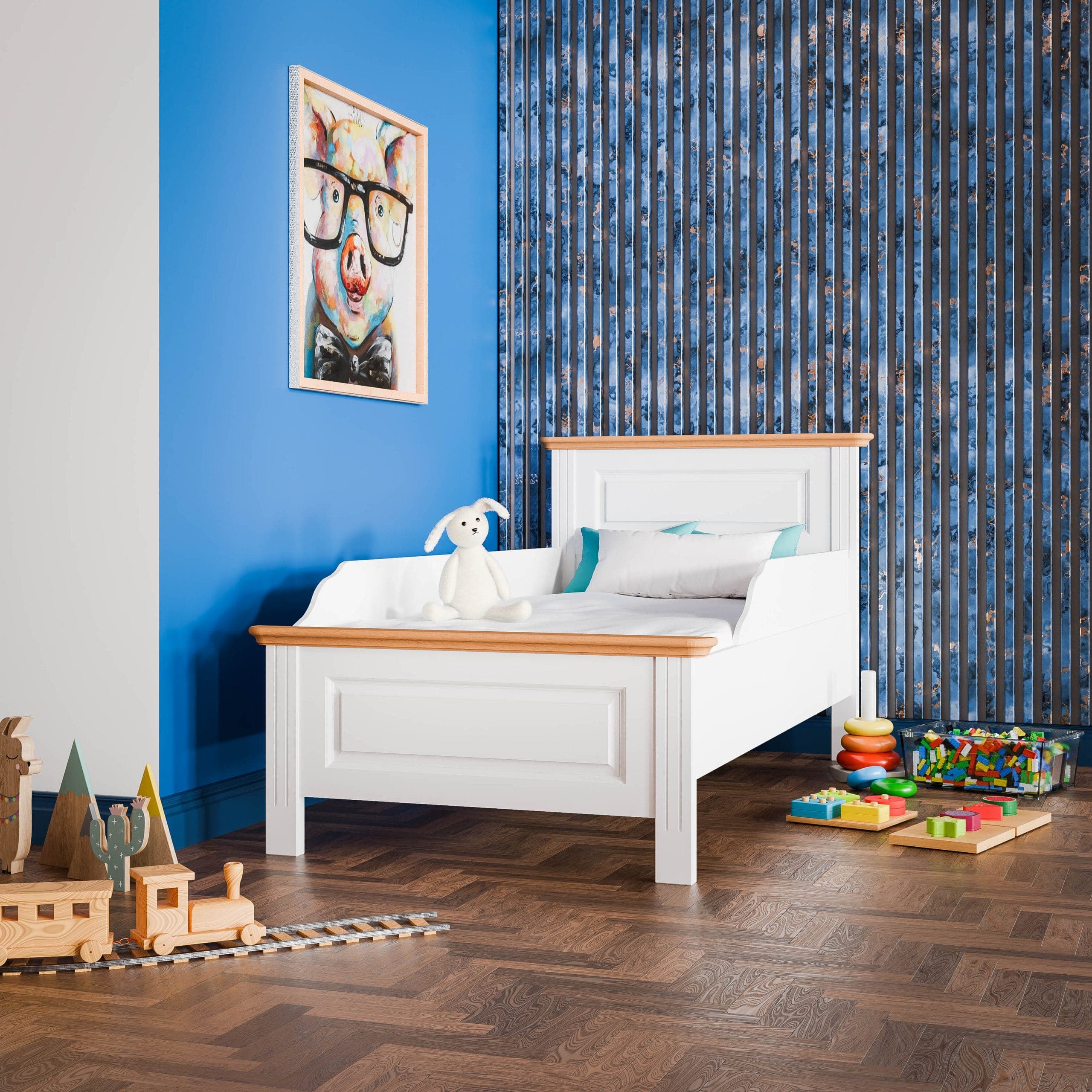 Lit d'enfant Nordby en bois massif, 90 cm, avec barrière de sécurité