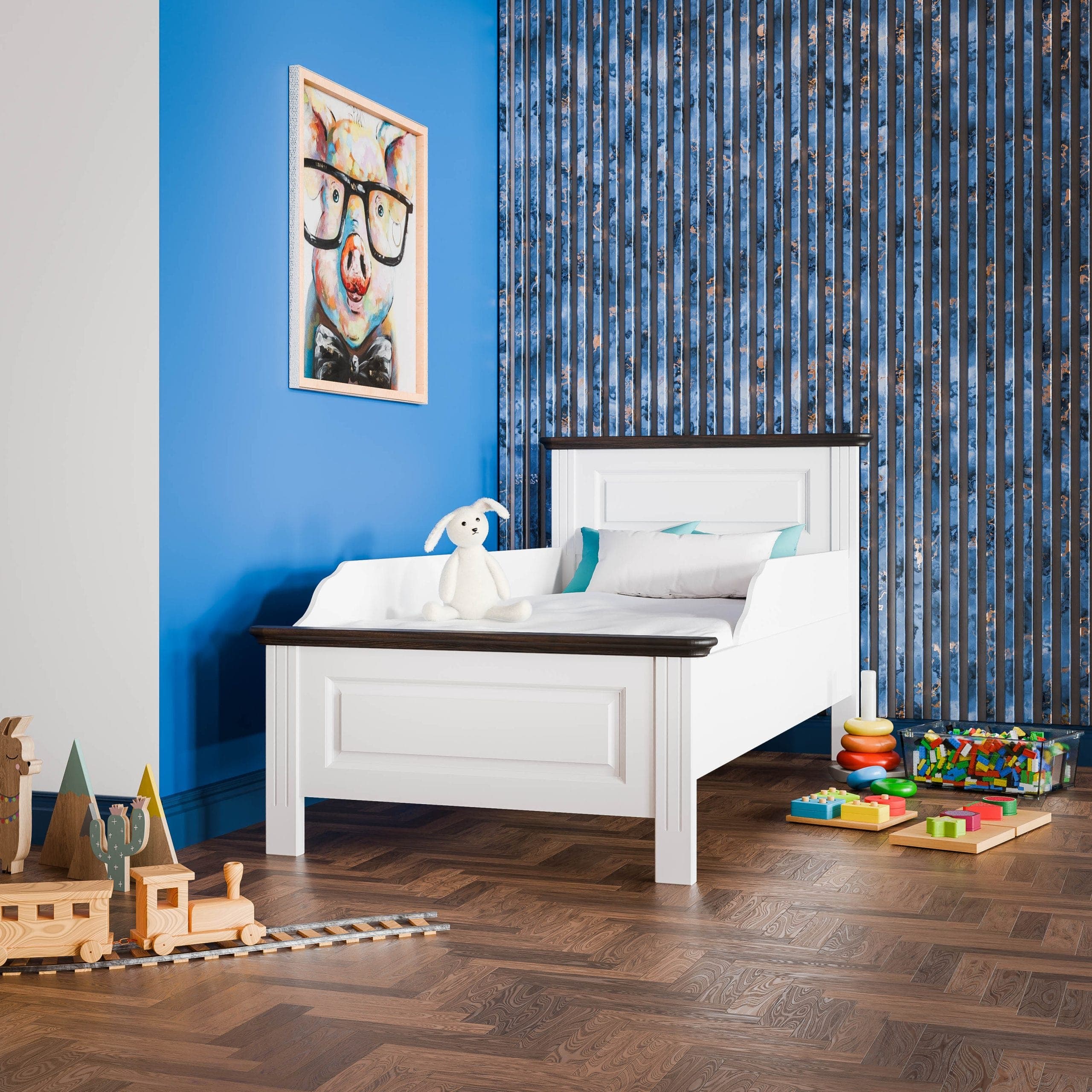 Lit d'enfant Nordby en bois massif, 90 cm, avec barrière de sécurité