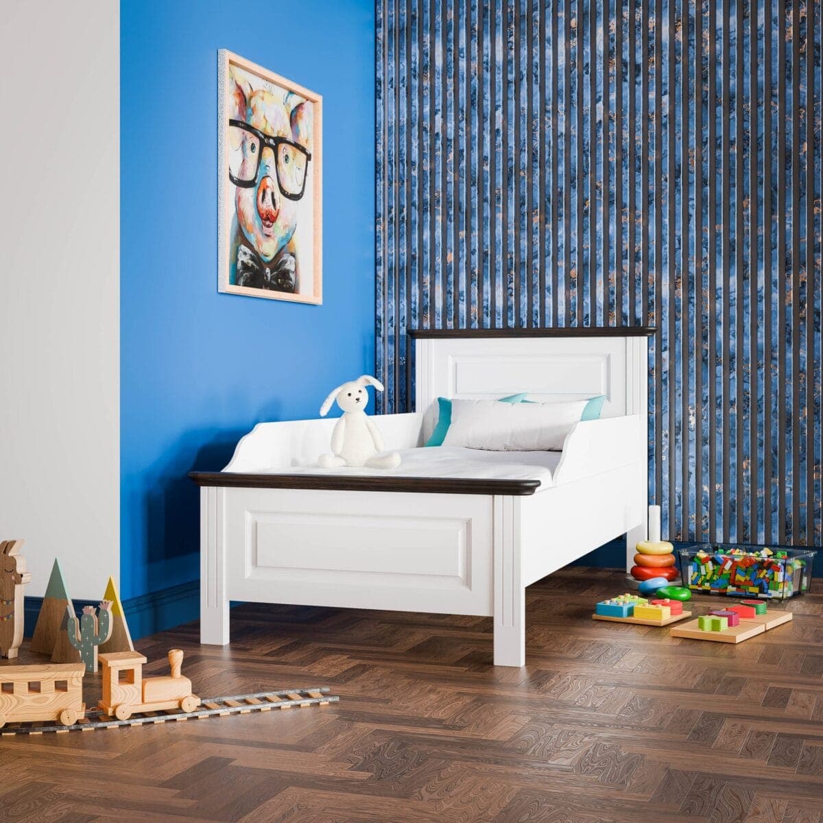 Lit d'enfant Nordby en bois massif, 90 cm, avec barrière de sécurité
