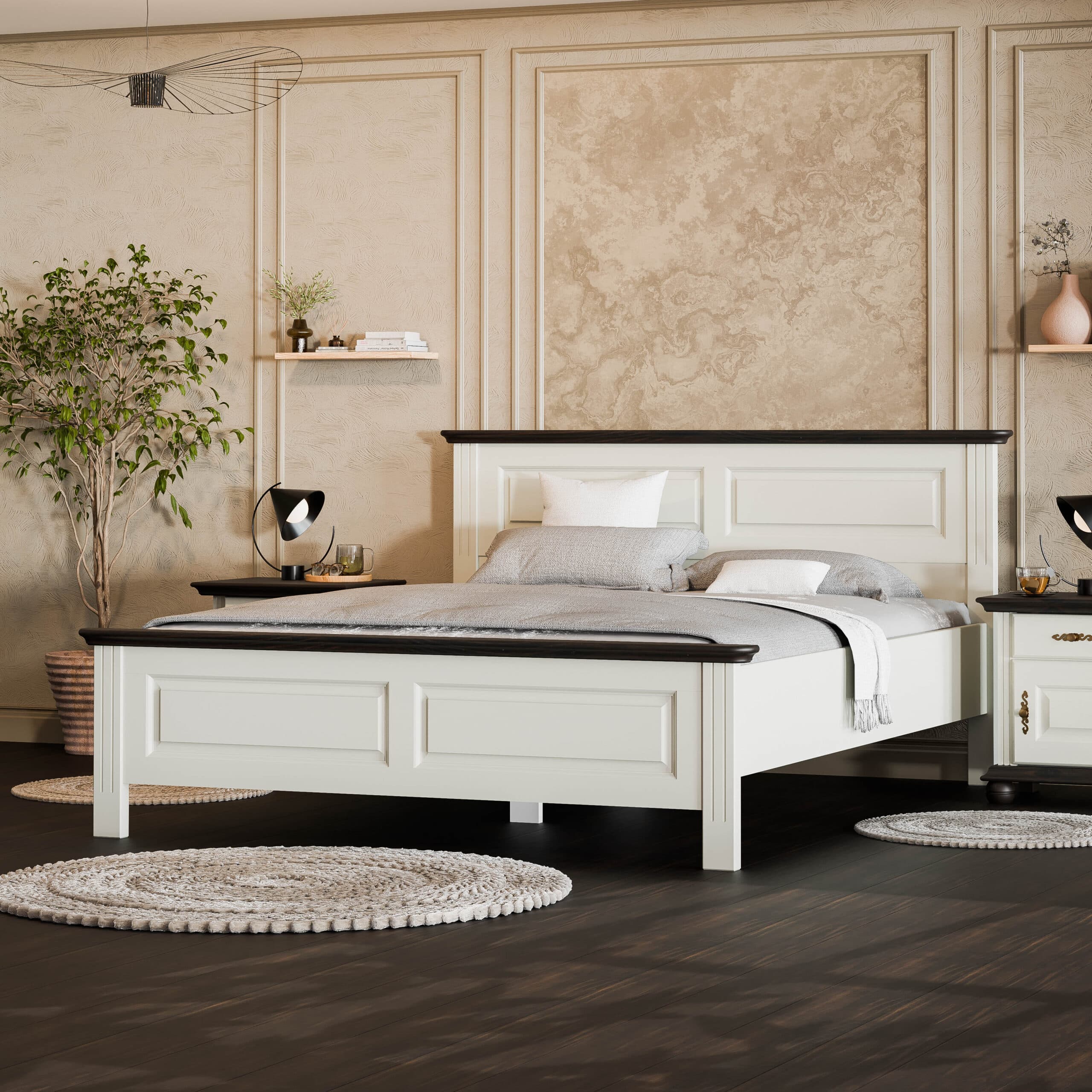 Lit en bois massif Nordby 200, gris gravier, largeur totale 217 cm