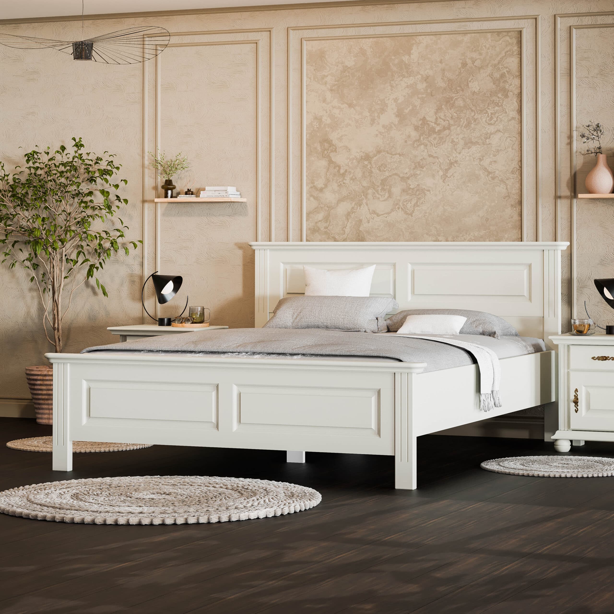Lit en bois massif Nordby 180, gris gravier, largeur totale 197 cm