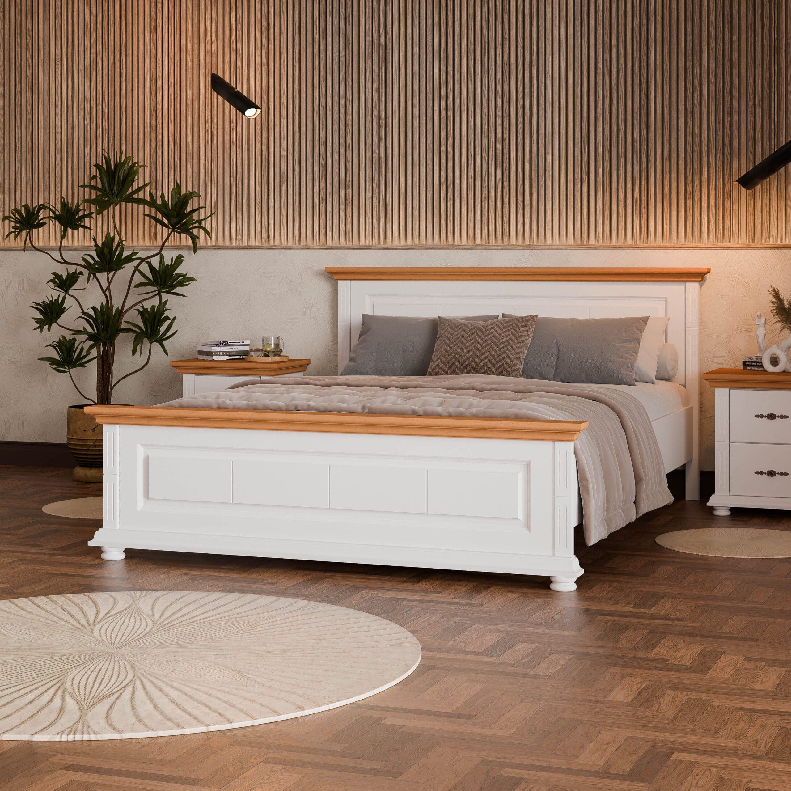 Lit en bois massif Skagen 180 cm avec une grande tête de lit