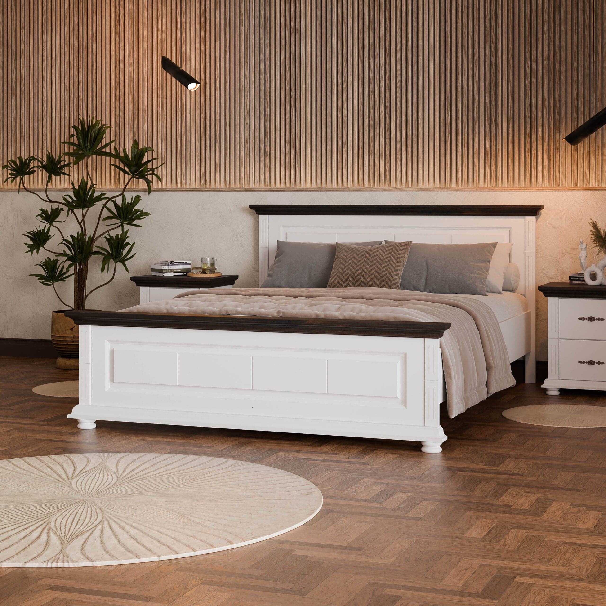 Lit en bois massif Skagen 140 cm avec une grande tête de lit