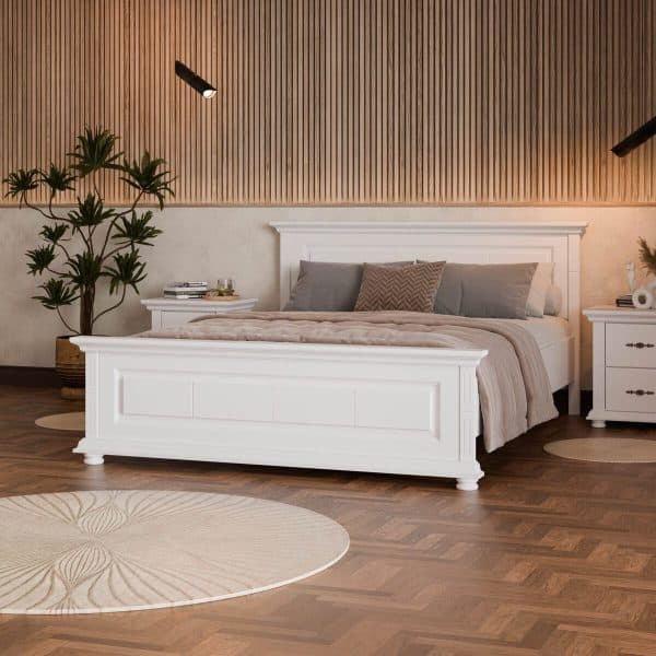 Lit en bois massif Skagen 140 cm avec une grande tête de lit