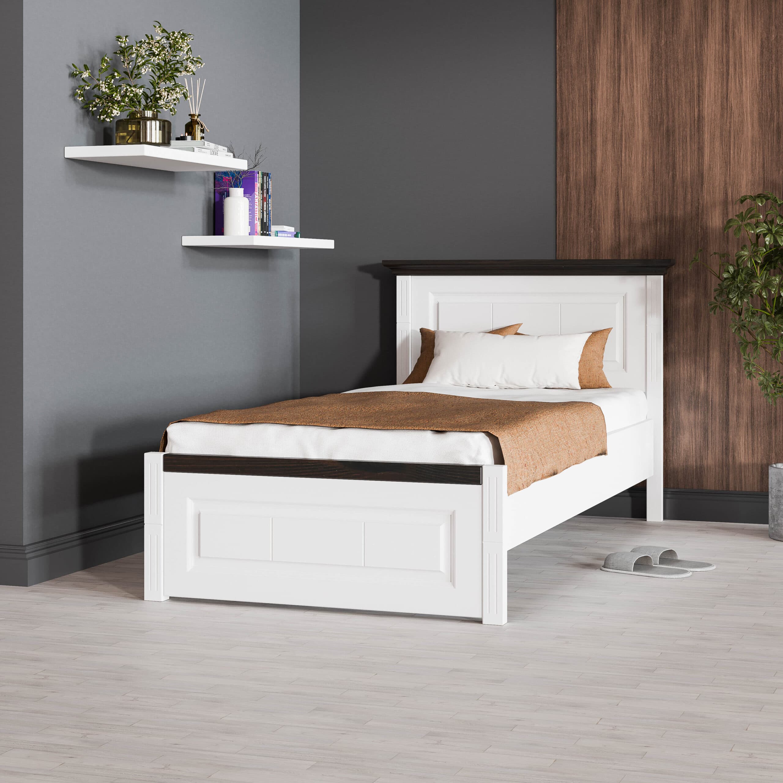 Lit en bois massif Skagen avec tête de lit étroite, 140–180 cm