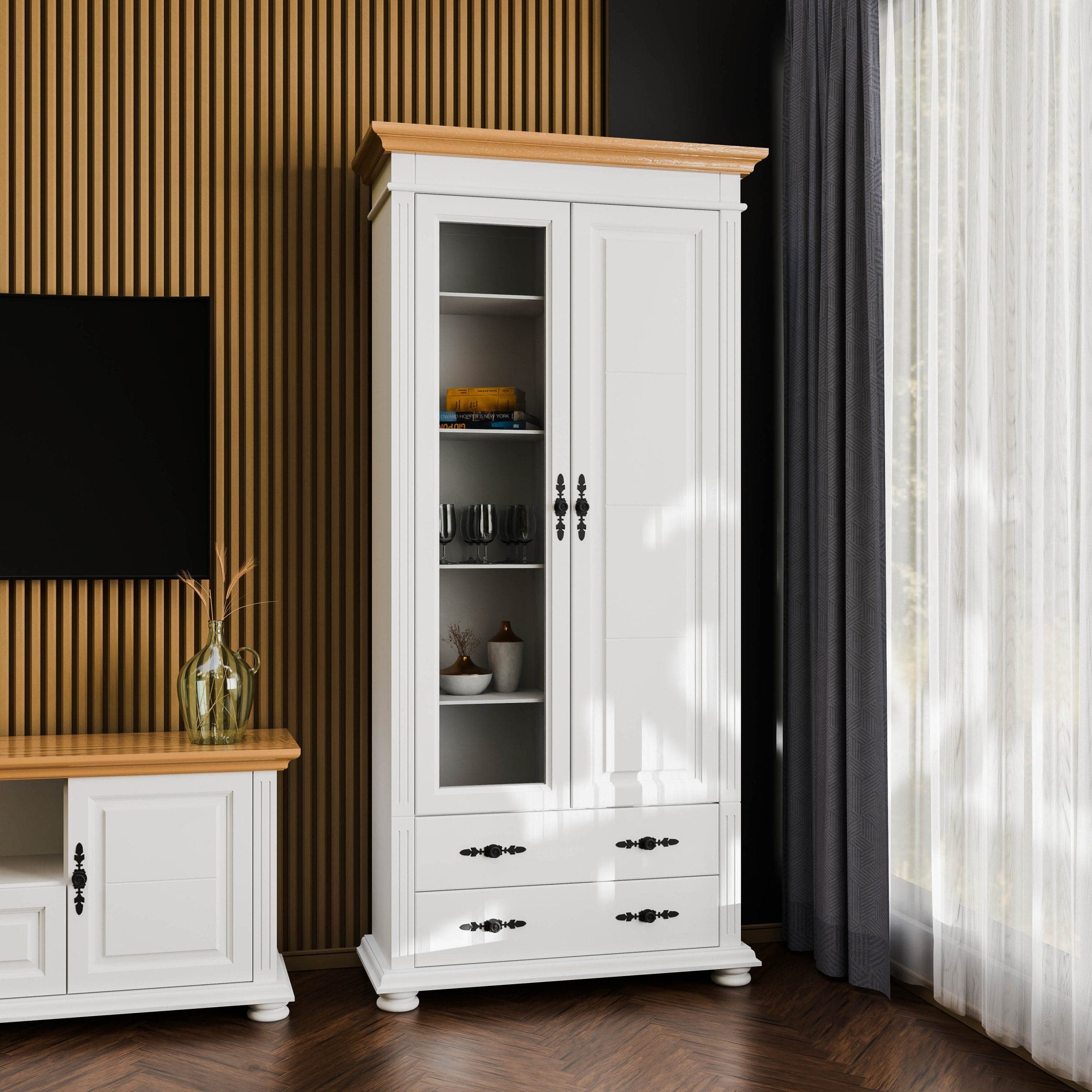 Salon Skagen 3 – Ensemble en bois massif comprenant 2 vitrines