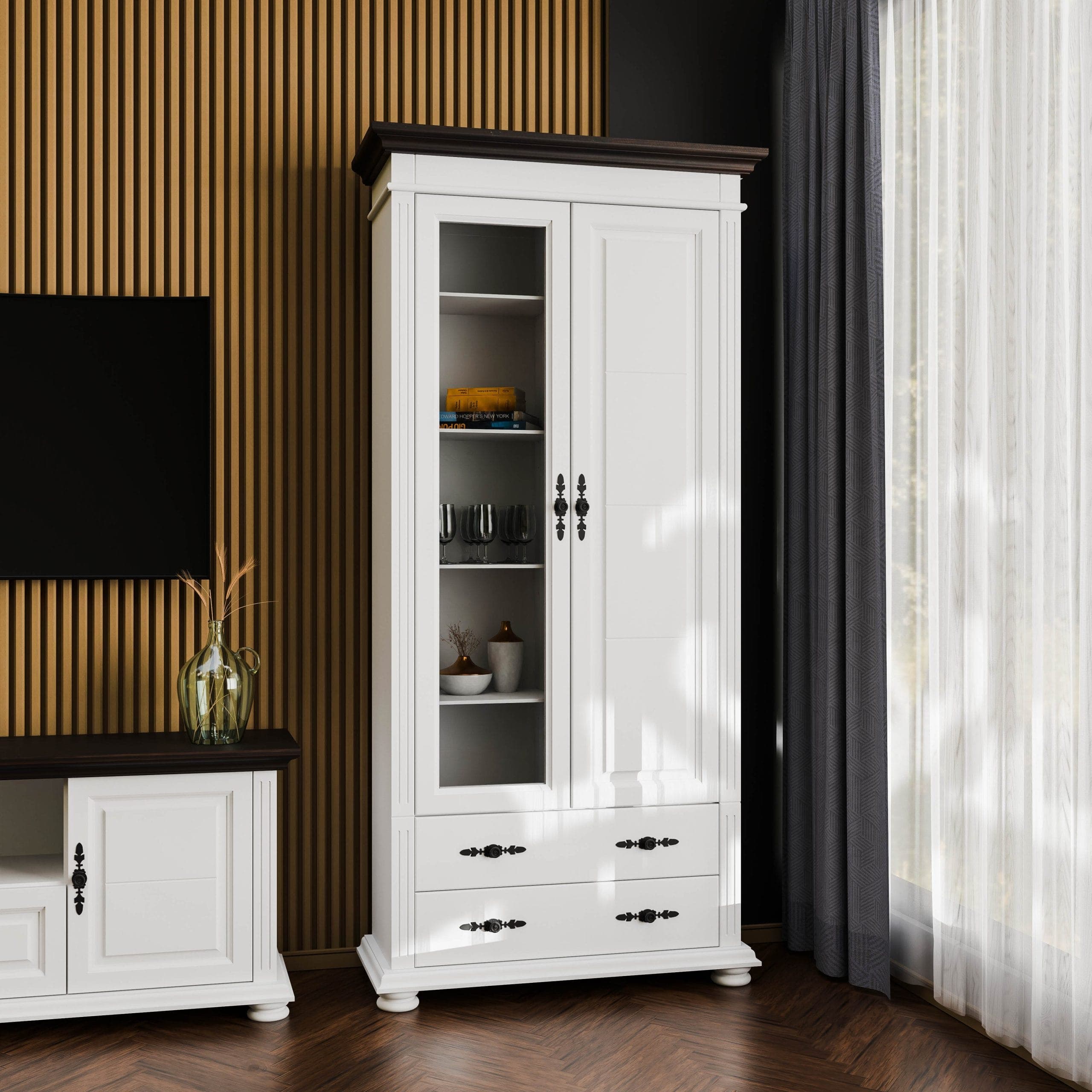 Salon Skagen 3 – Ensemble en bois massif comprenant 2 vitrines