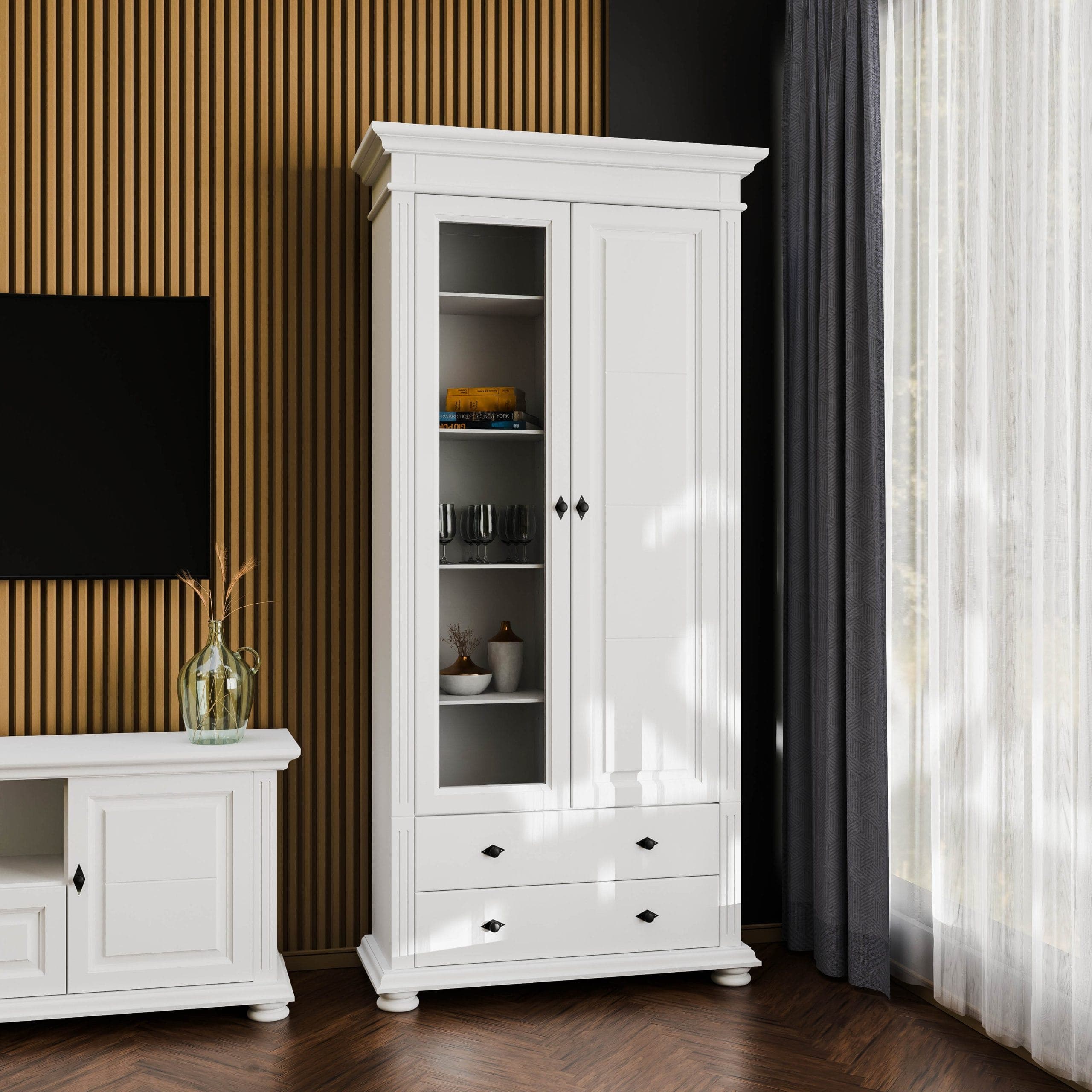 Salon Skagen 3 – Ensemble en bois massif comprenant 2 vitrines
