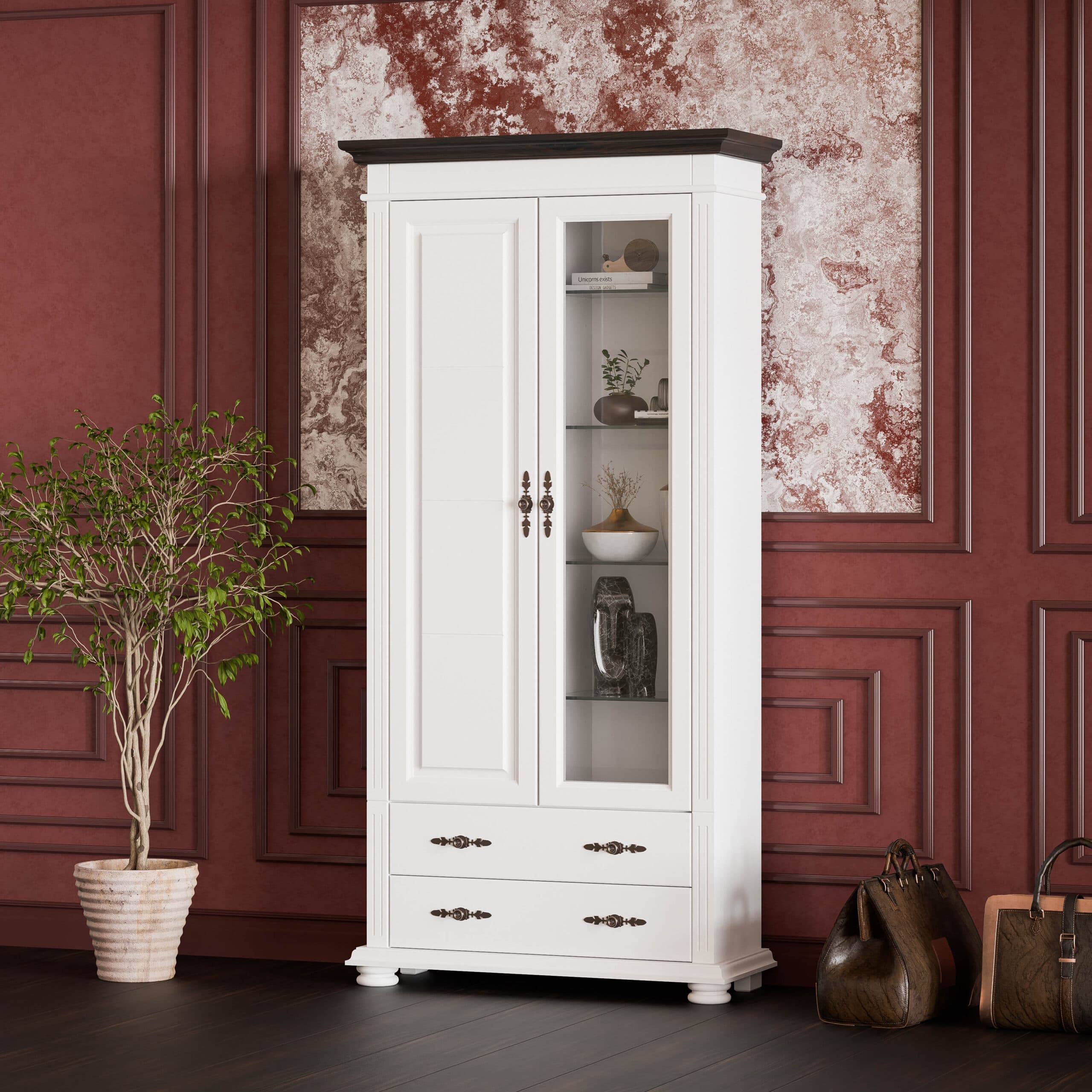 Grande vitrine Skagen en bois de sapin massif