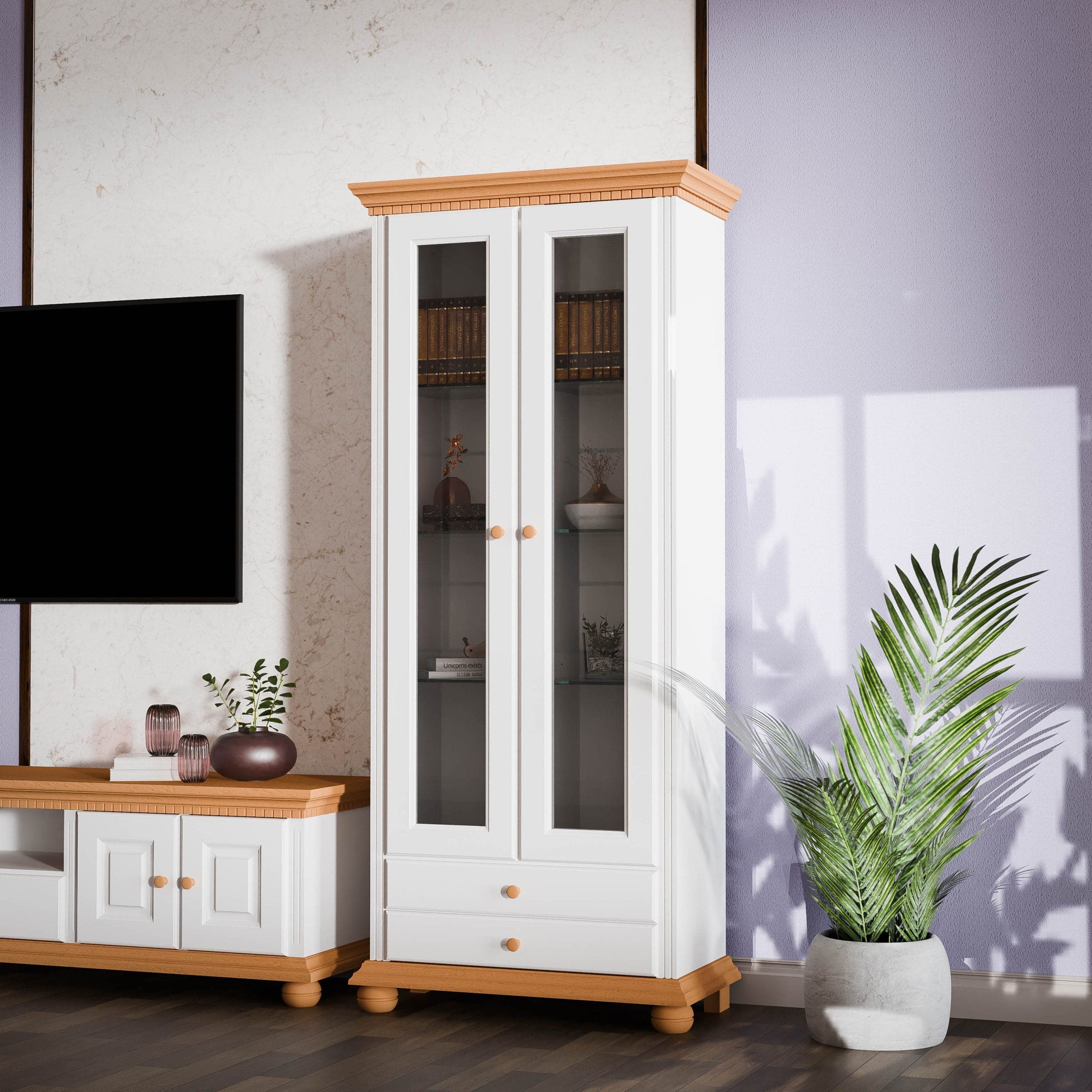 Vitrine en bois massif « Fjord 3 » à deux portes vitrées
