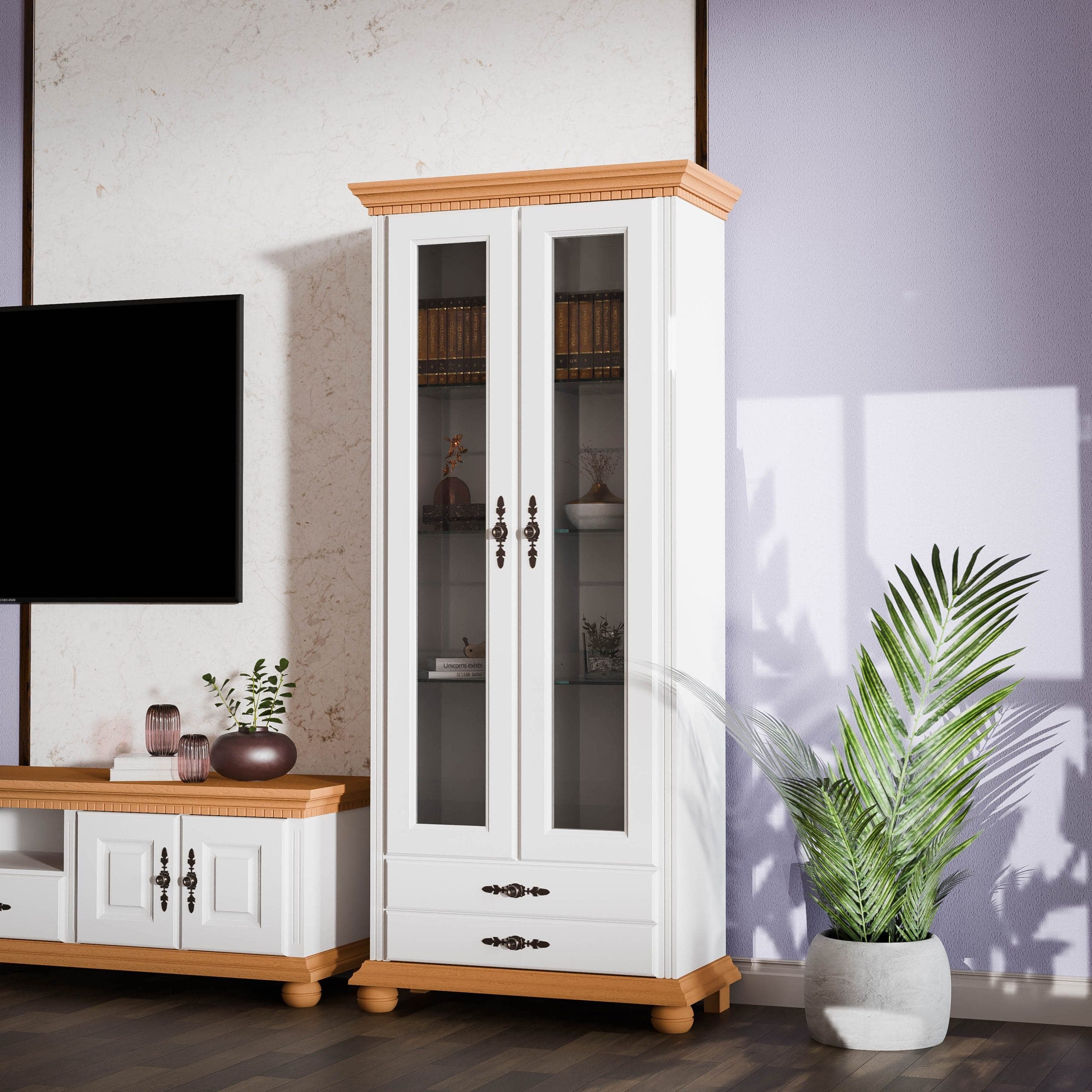 Vitrine en bois massif « Fjord 3 » à deux portes vitrées