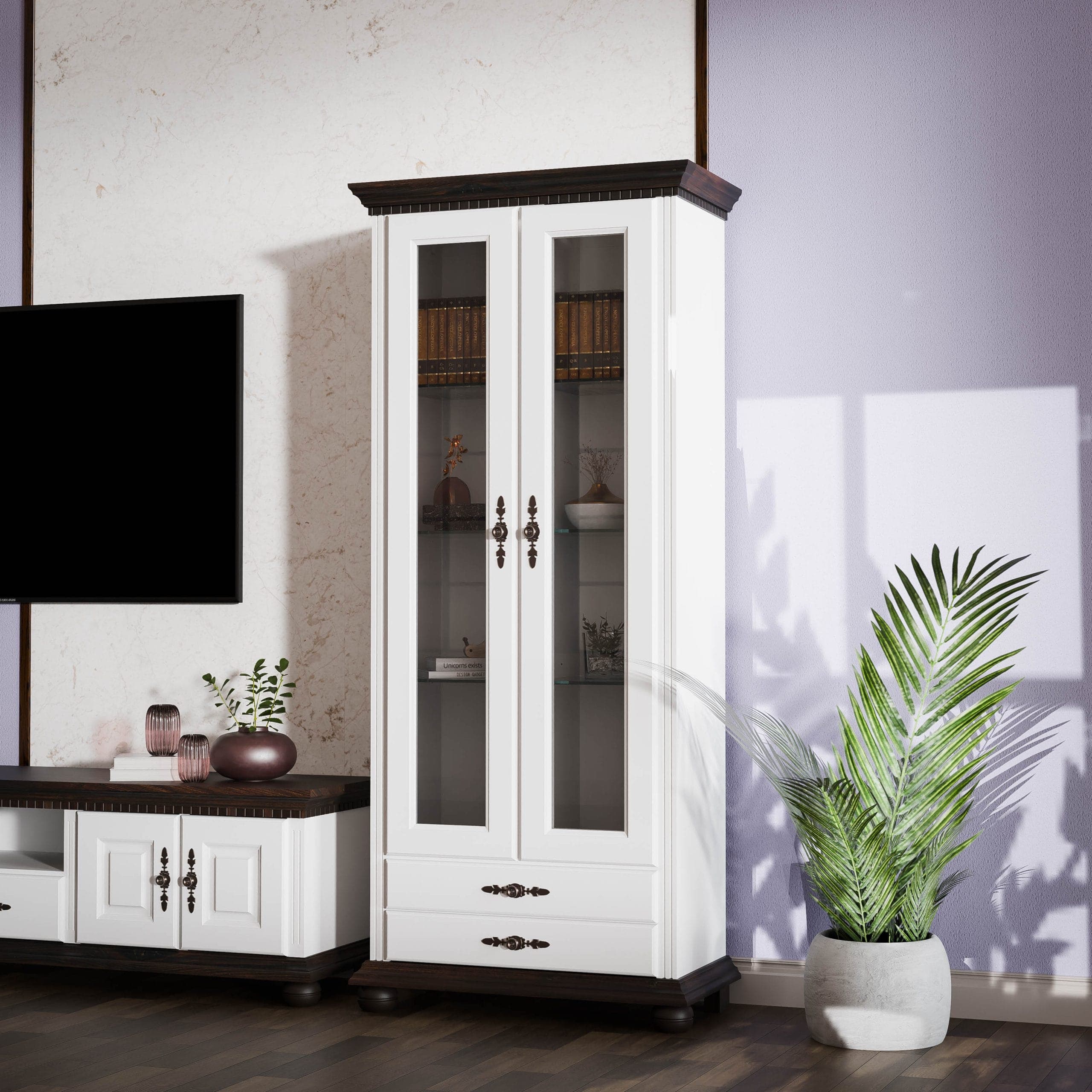 Vitrine en bois massif « Fjord 3 » à deux portes vitrées