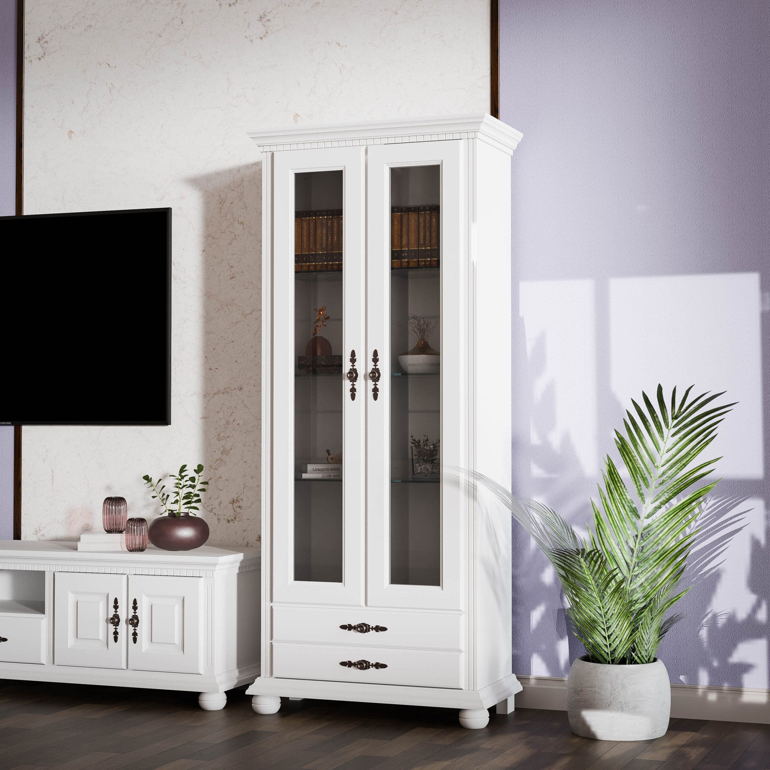 Vitrine en bois massif « Fjord 3 » à deux portes vitrées