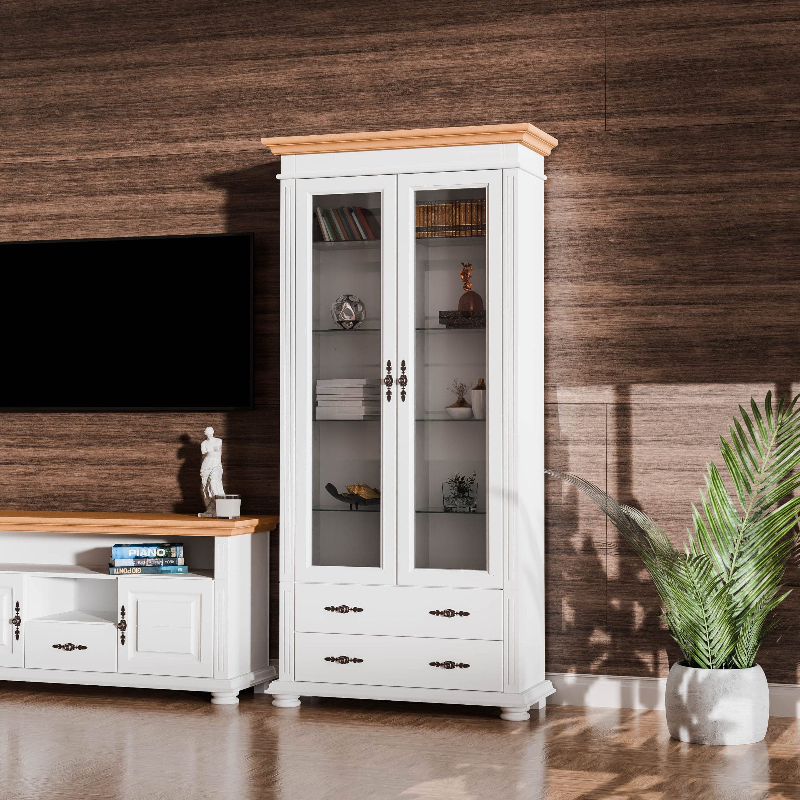 Grande vitrine Skagen en bois massif avec des portes vitrées