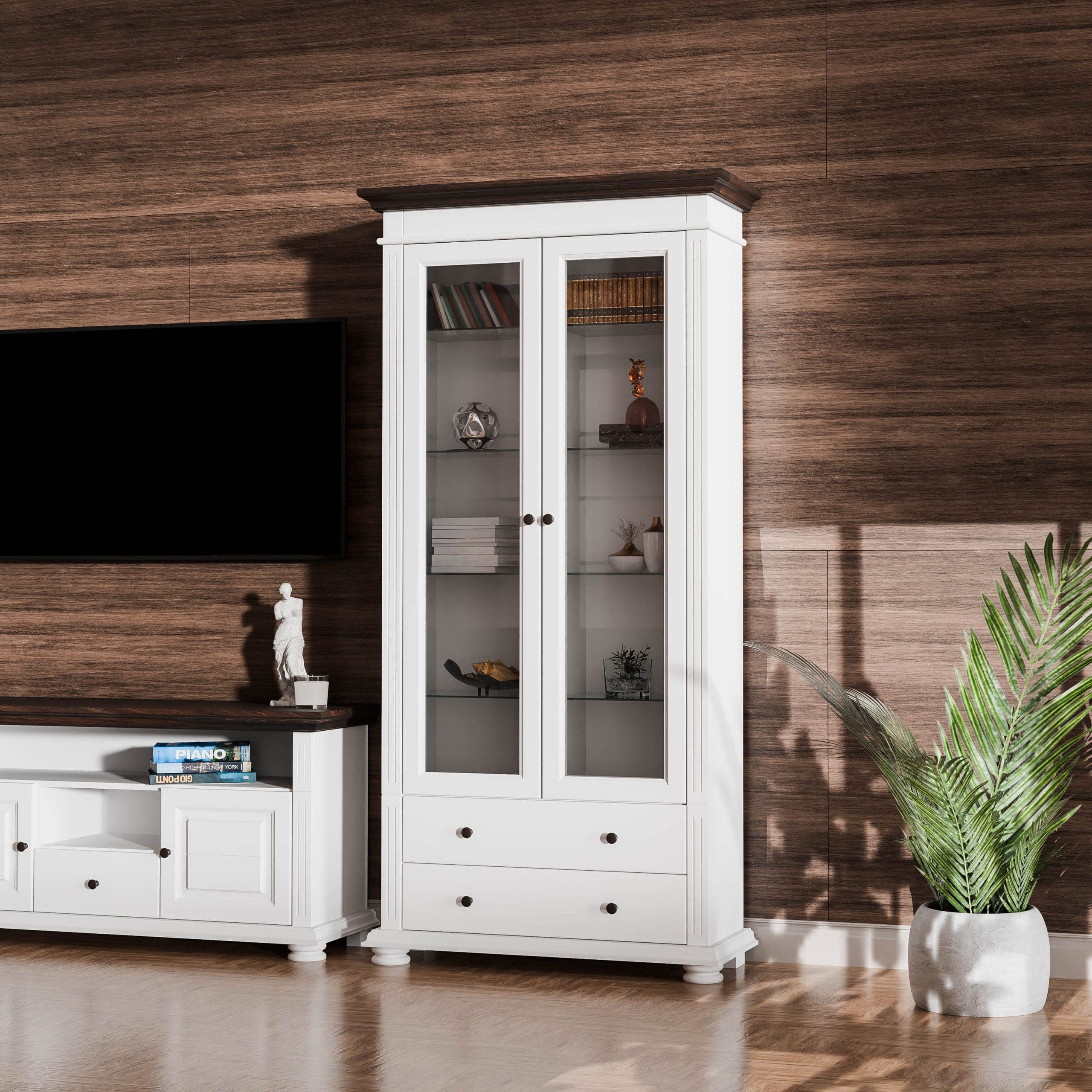Grande vitrine Skagen en bois massif avec des portes vitrées