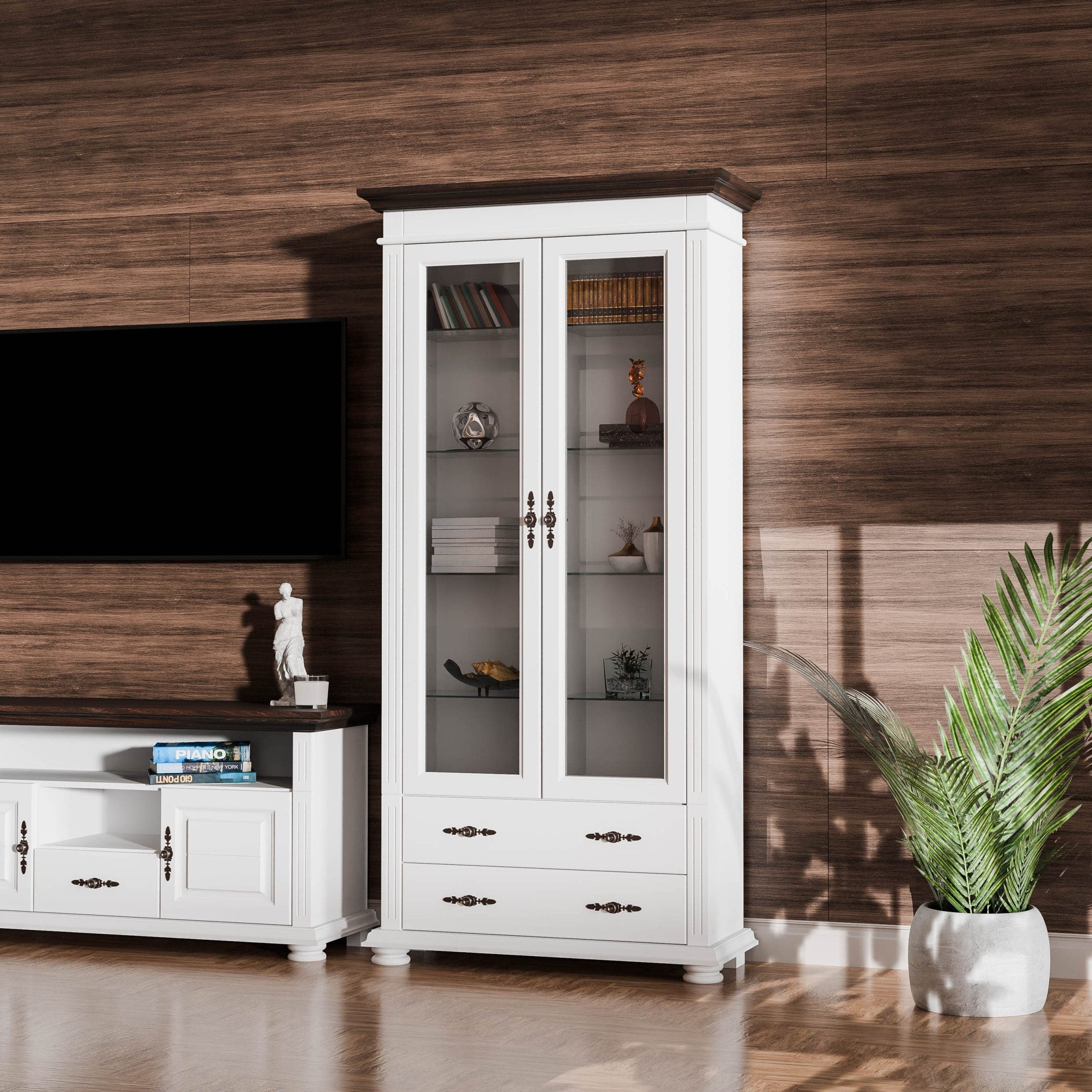 Grande vitrine Skagen en bois massif avec des portes vitrées