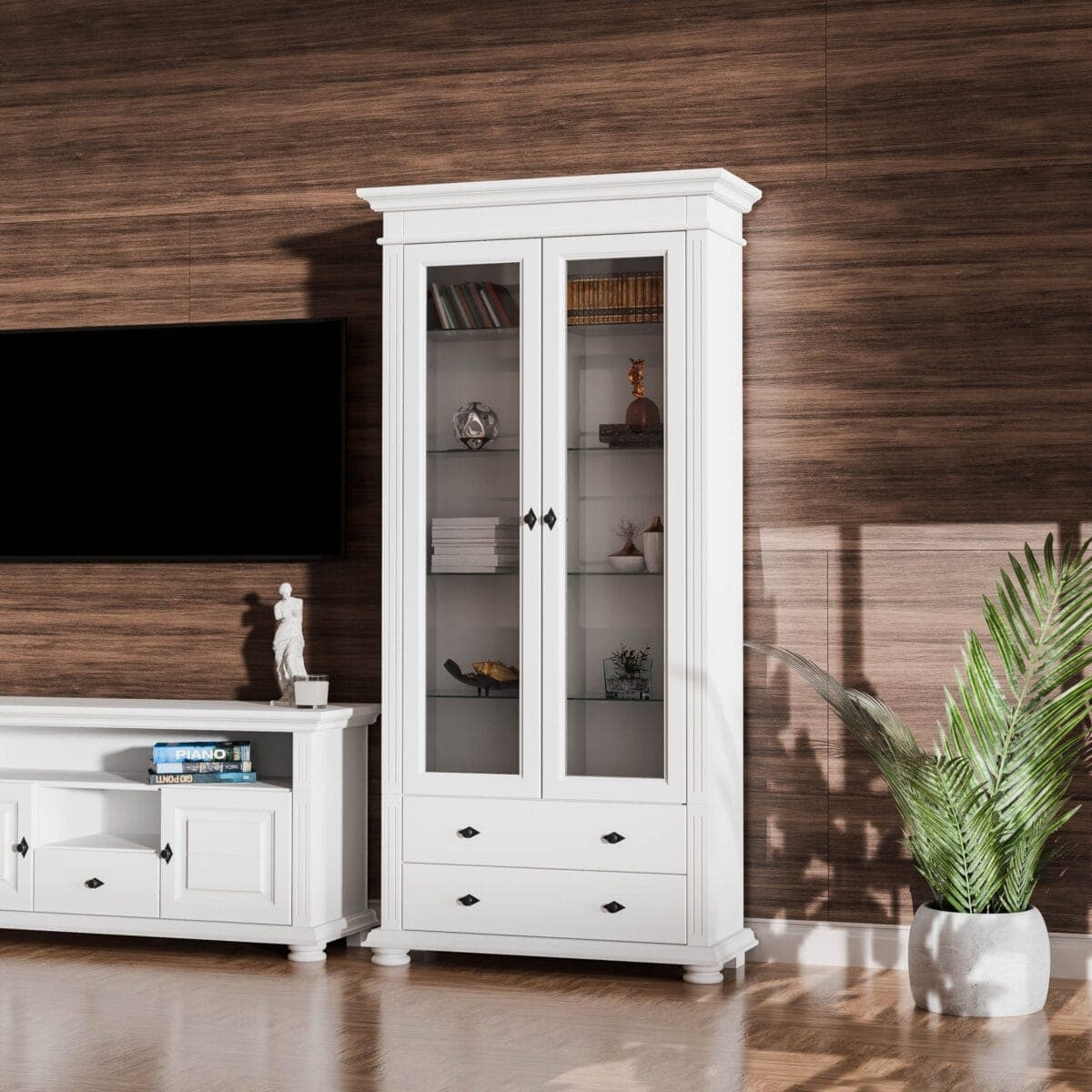 Grande vitrine Skagen en bois massif avec des portes vitrées