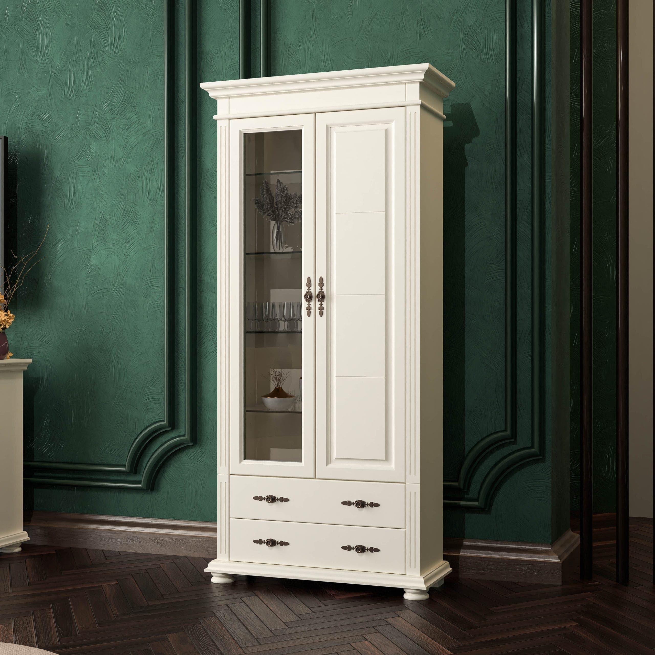 Grande vitrine « Skagen » en bois massif, couleur vanille