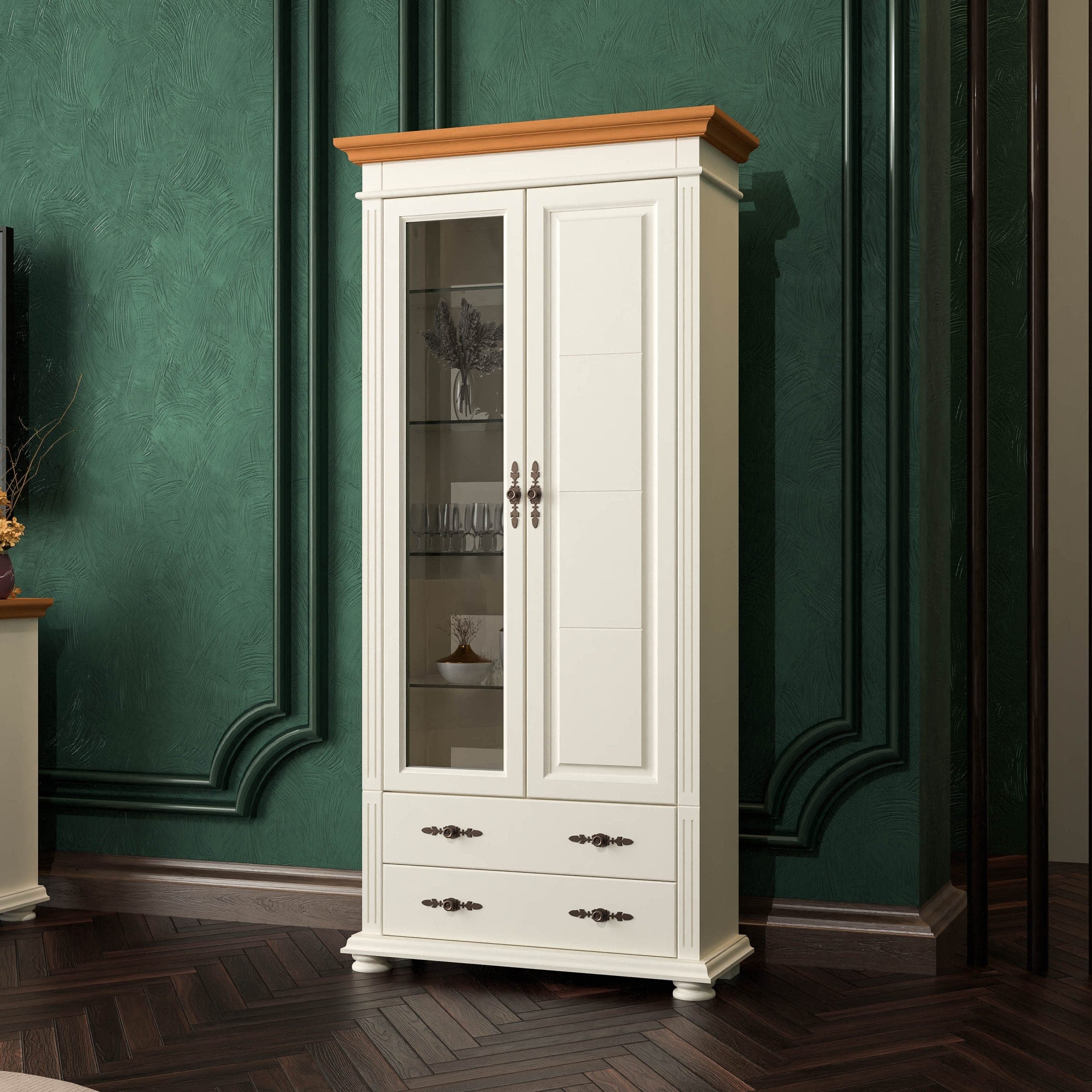Grande vitrine « Skagen » en bois massif, couleur vanille