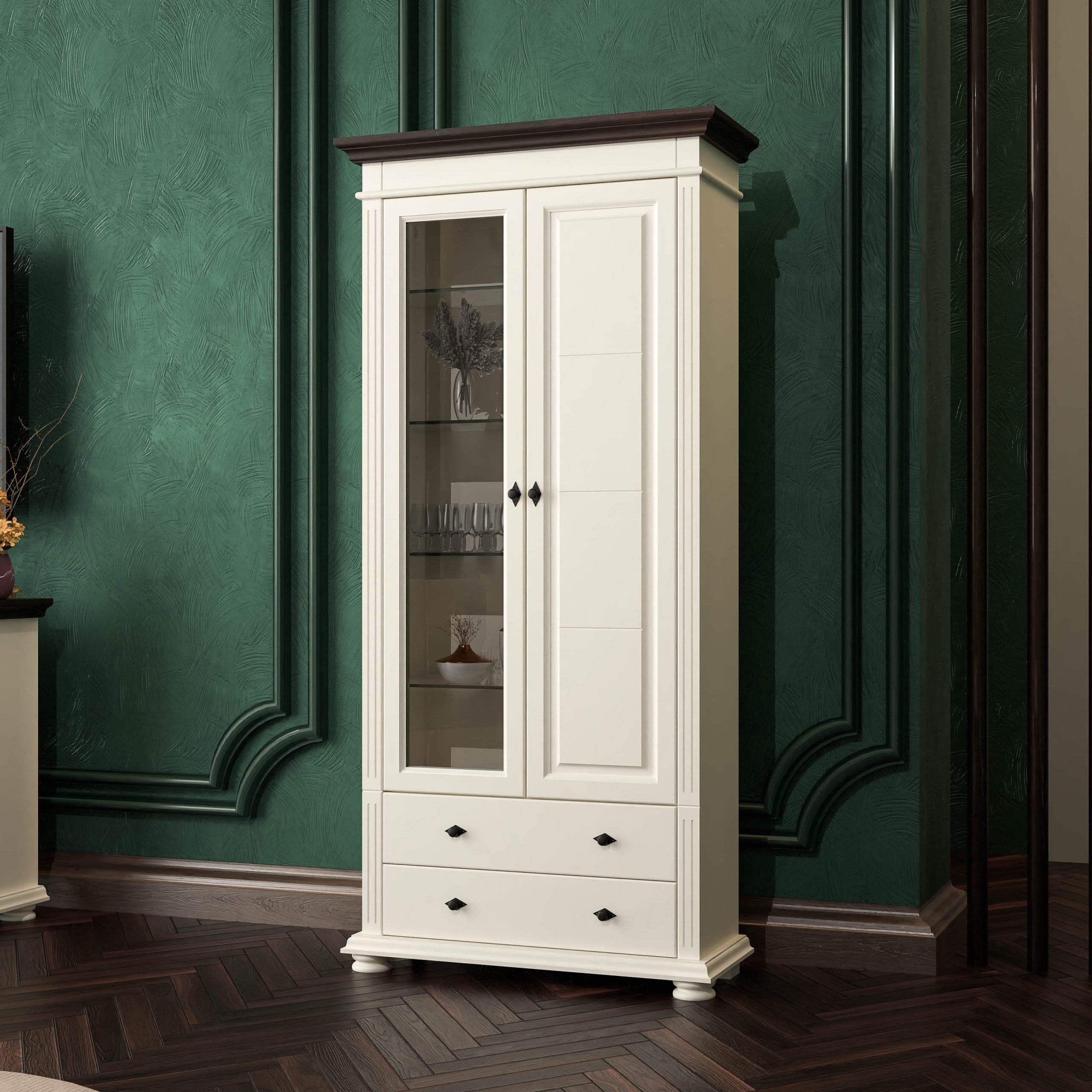 Grande vitrine « Skagen » en bois massif, couleur vanille