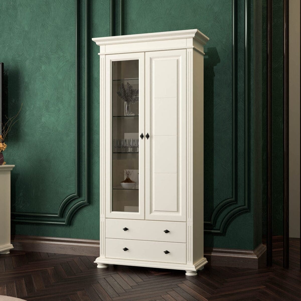 Grande vitrine « Skagen » en bois massif, couleur vanille