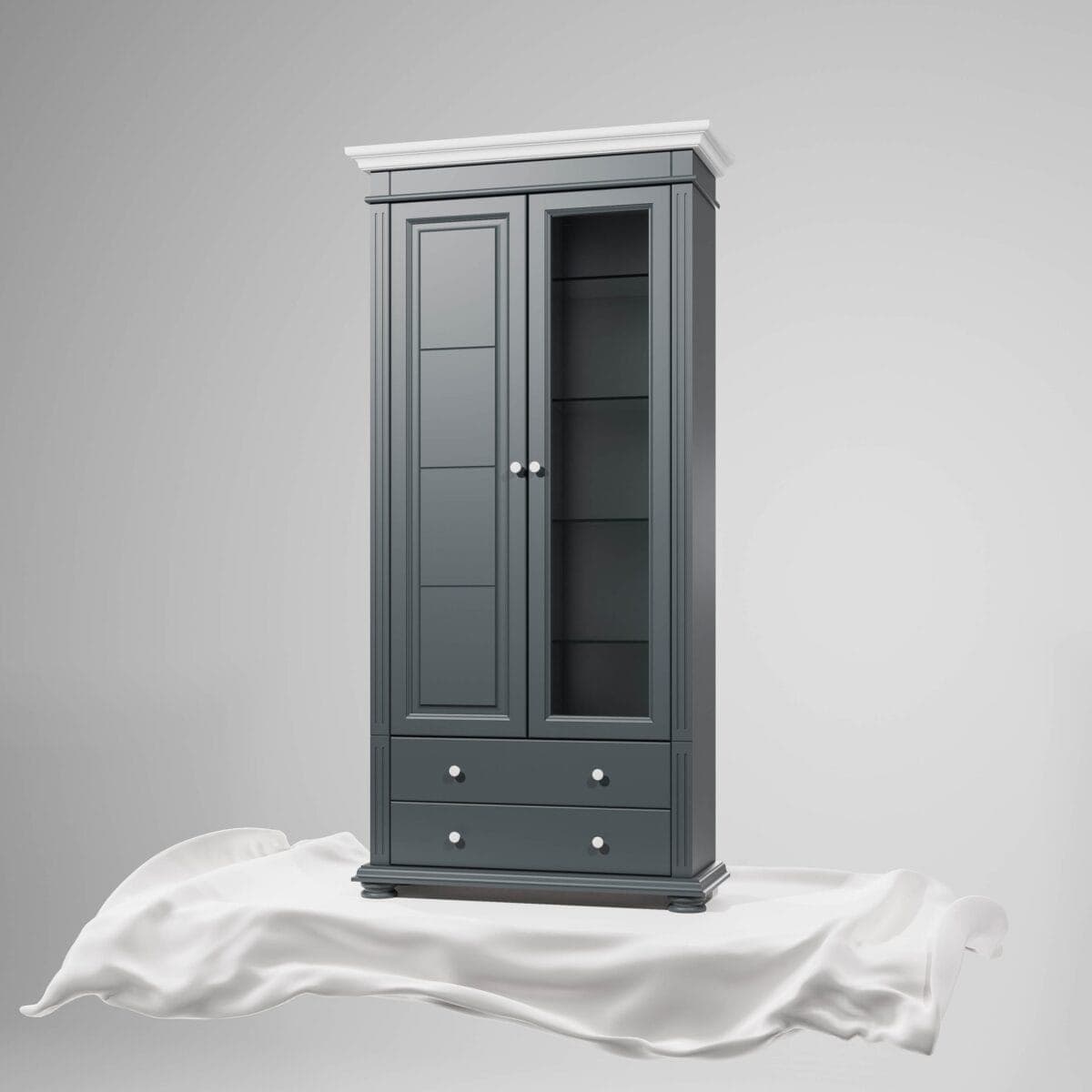 Grande vitrine Skagen en bois massif avec porte vitrée, anthracite