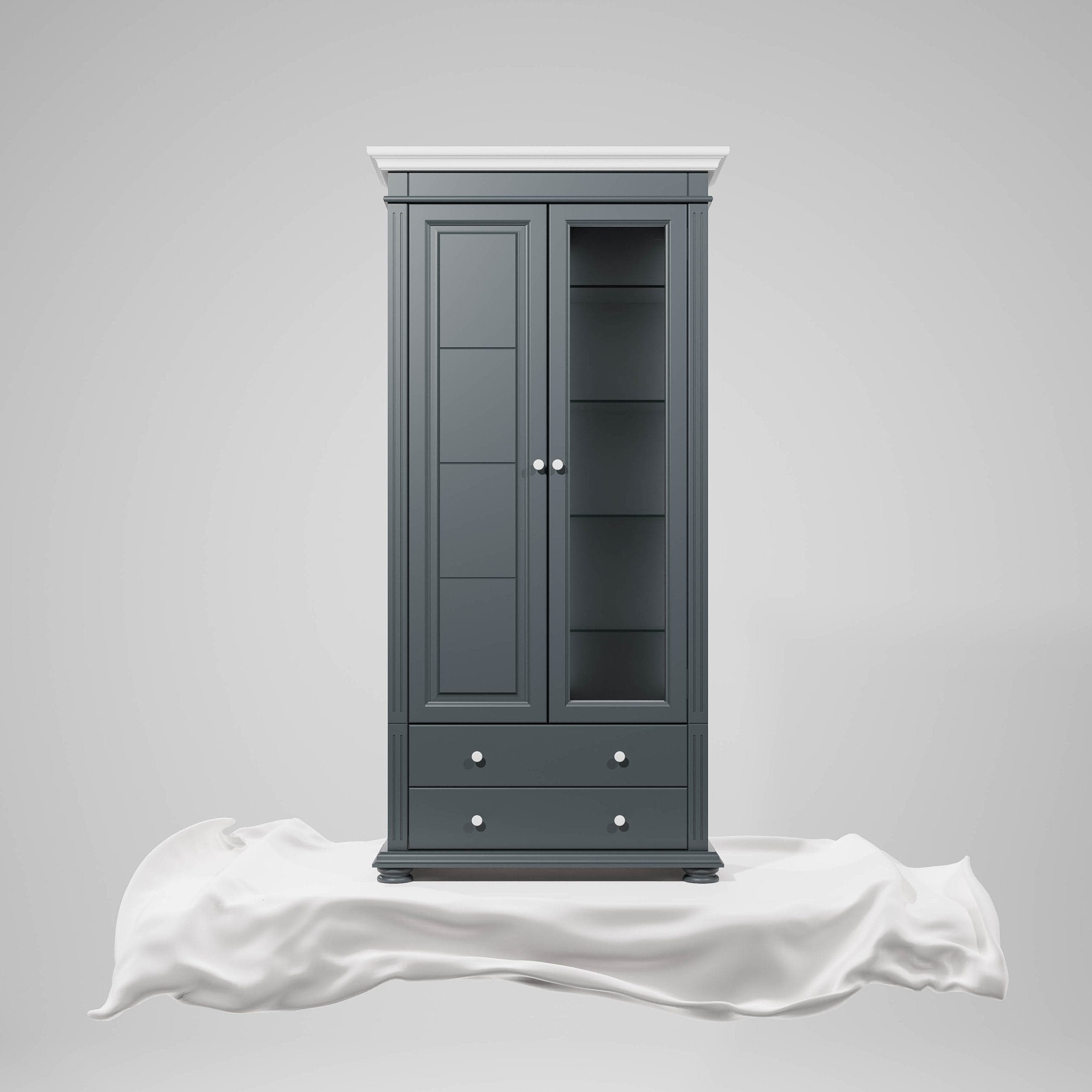 Grande vitrine Skagen en bois massif avec porte vitrée, anthracite