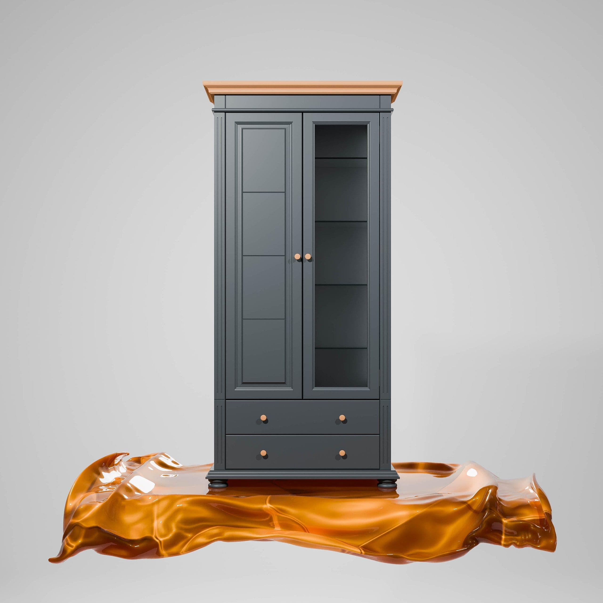 Grande vitrine Skagen en bois massif avec porte vitrée, anthracite