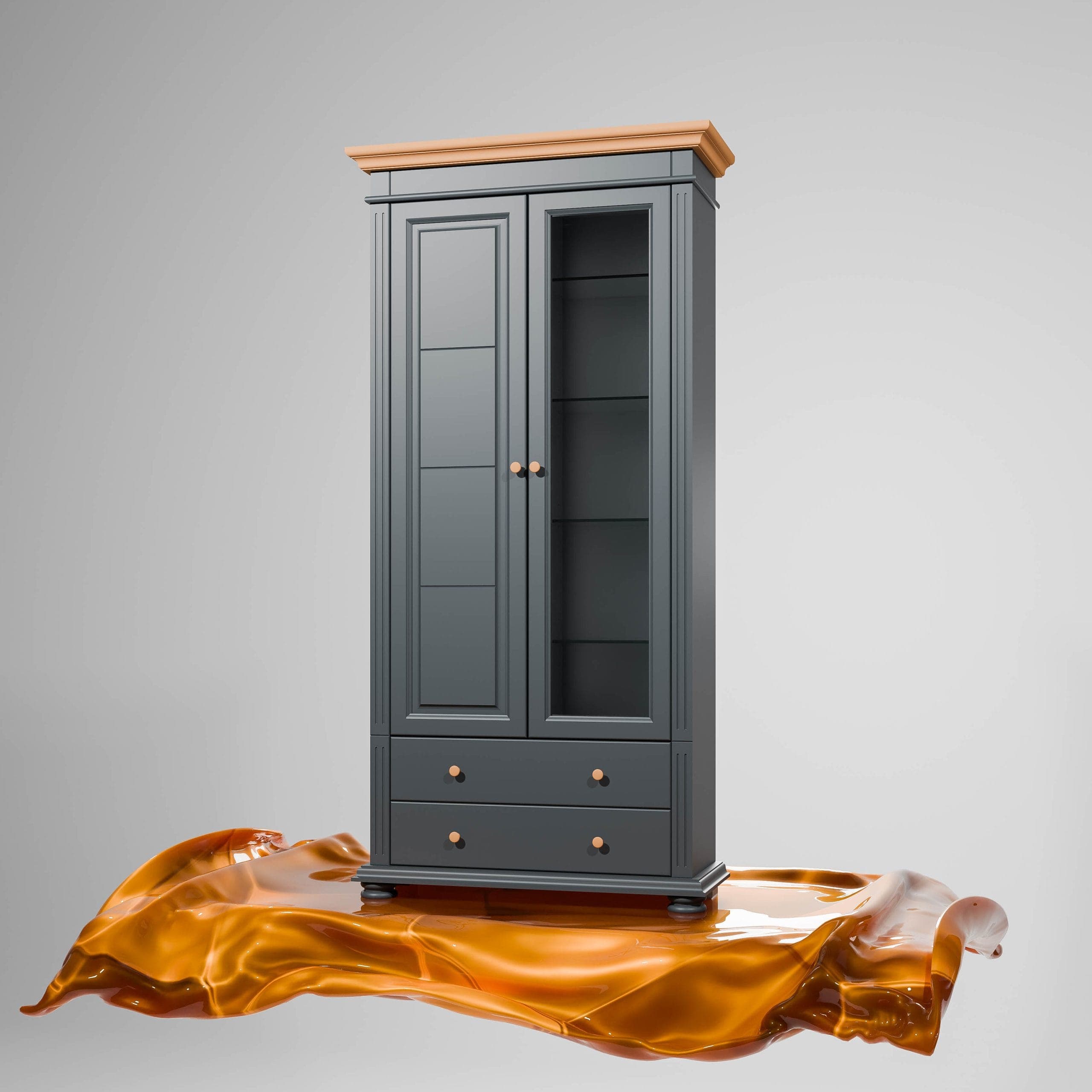 Grande vitrine Skagen en bois massif avec porte vitrée, anthracite