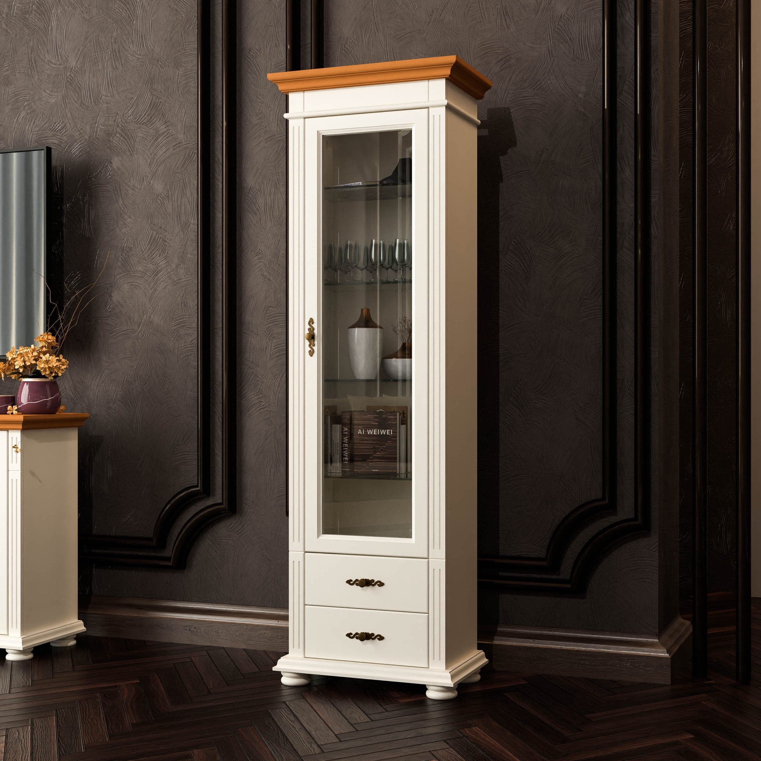Vitrine moyenne Skagen en bois massif, couleur vanille