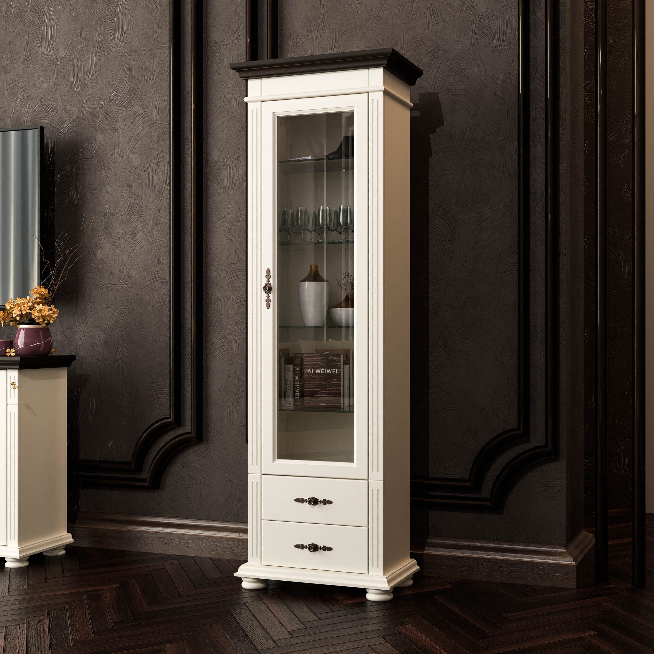 Vitrine moyenne Skagen en bois massif, couleur vanille