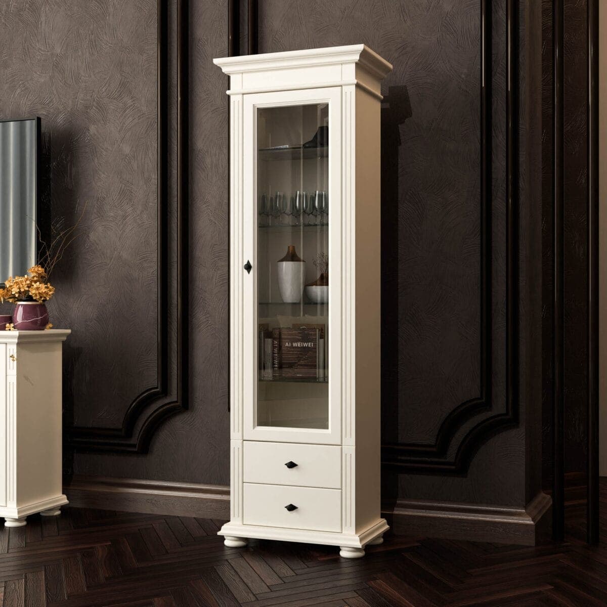Vitrine moyenne Skagen en bois massif, couleur vanille