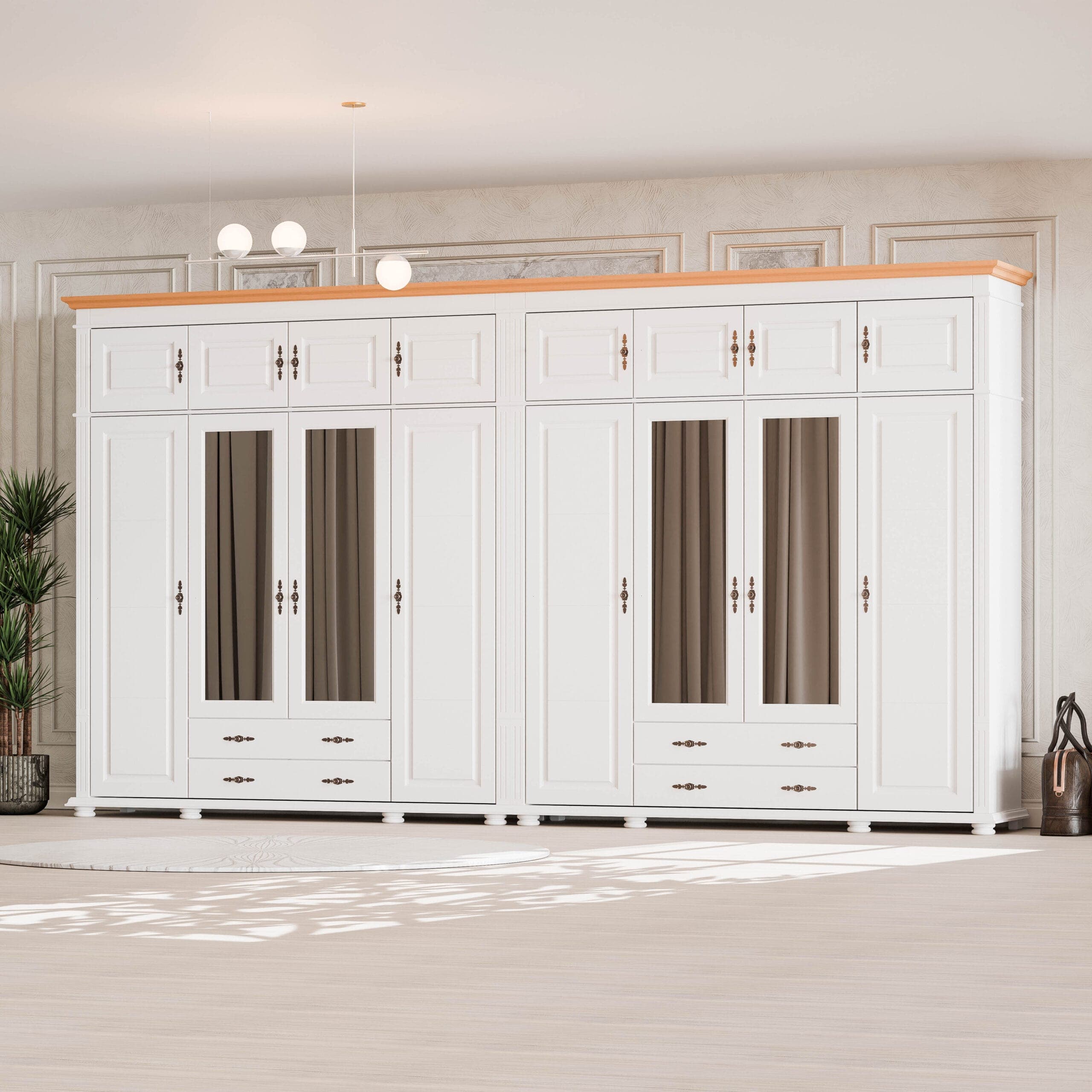 Armoire en bois massif Skagen, à 8 portes et 4 tiroirs