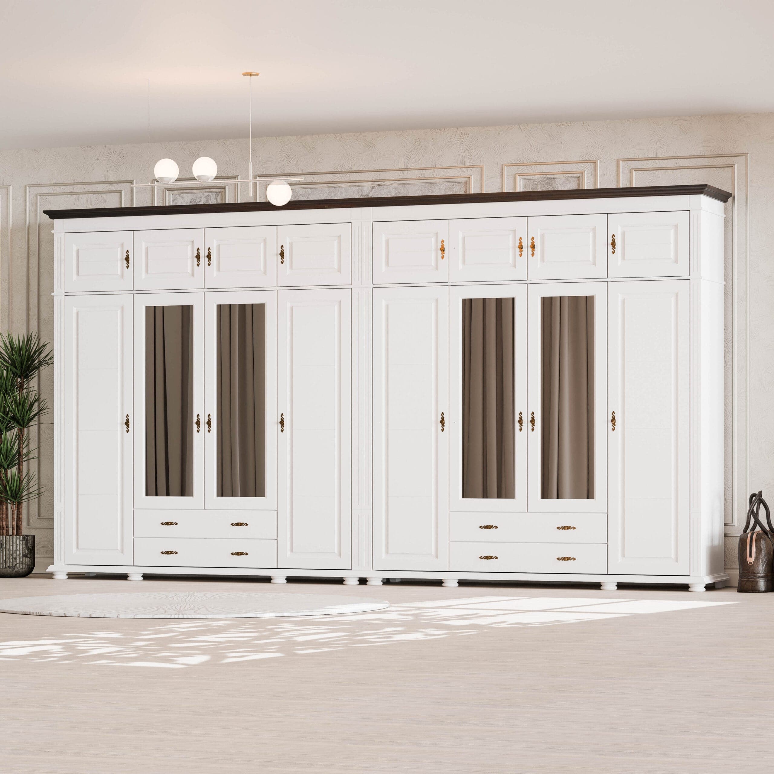 Armoire en bois massif Skagen, à 8 portes et 4 tiroirs